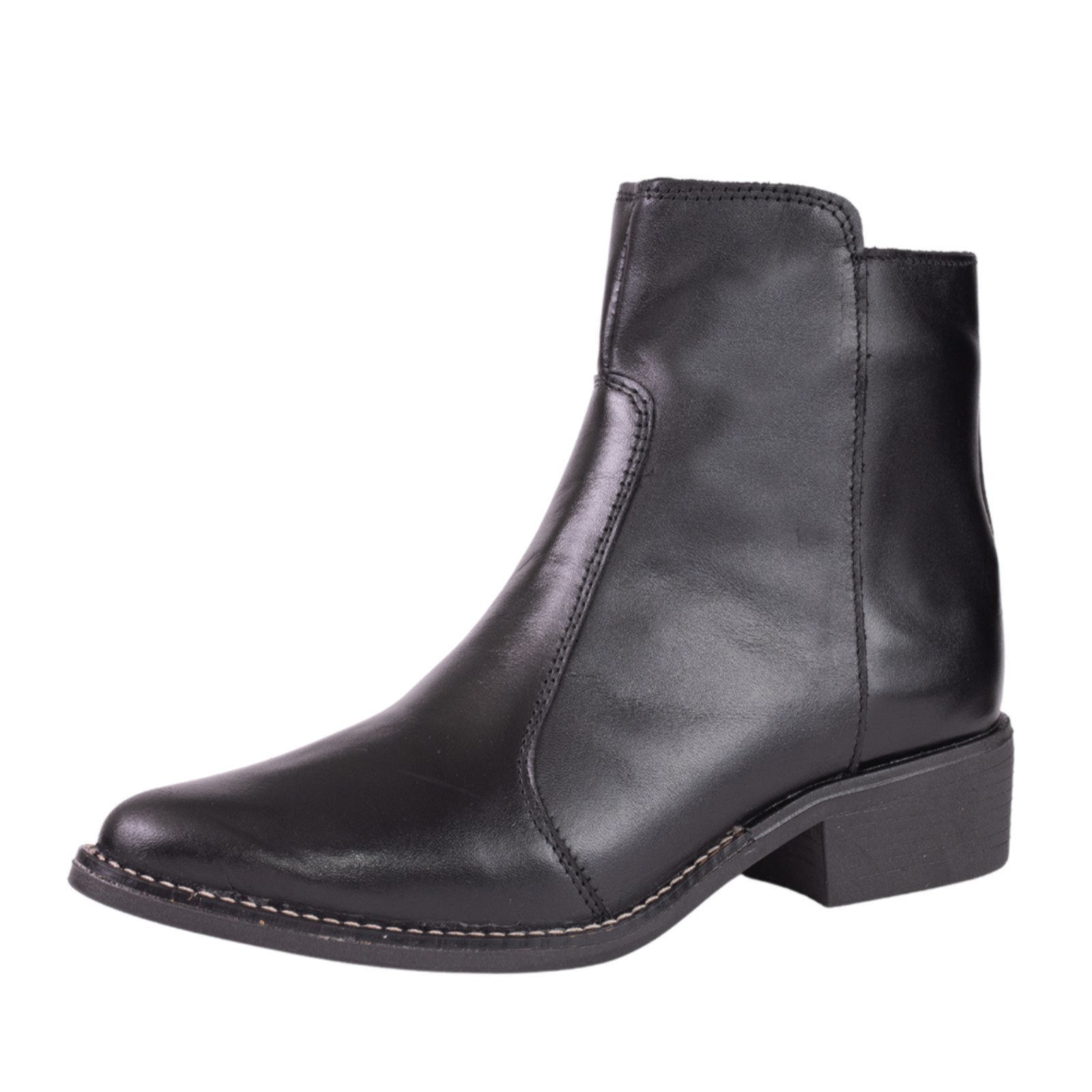Bota Feminina Cano Baixo Bico Fino Couro Preto Kuento Shoes