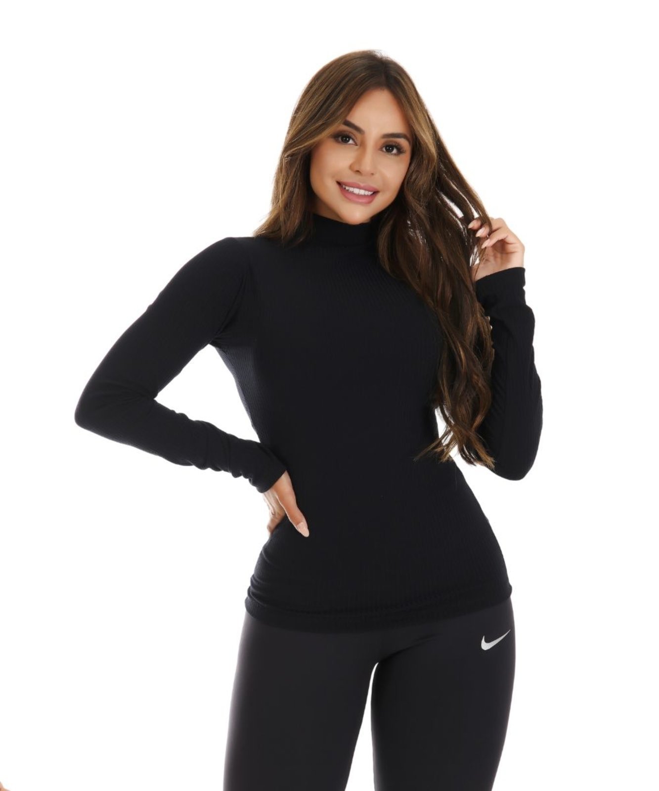 Blusa Feminina Gola Alta Manga Longa Salladamista Preto