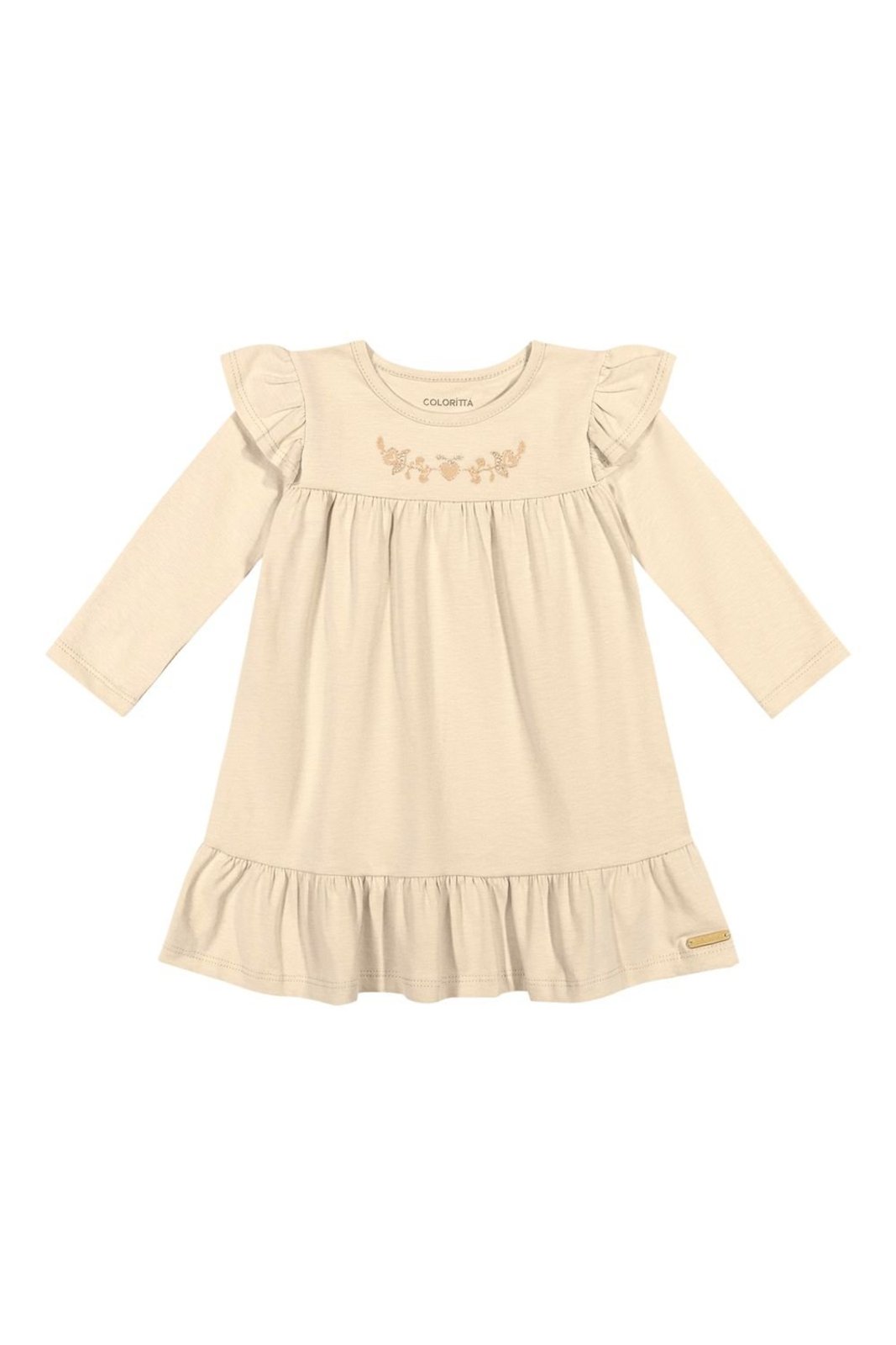 Infantil - Vestido Menina Bordado Floral Colorittá Bege