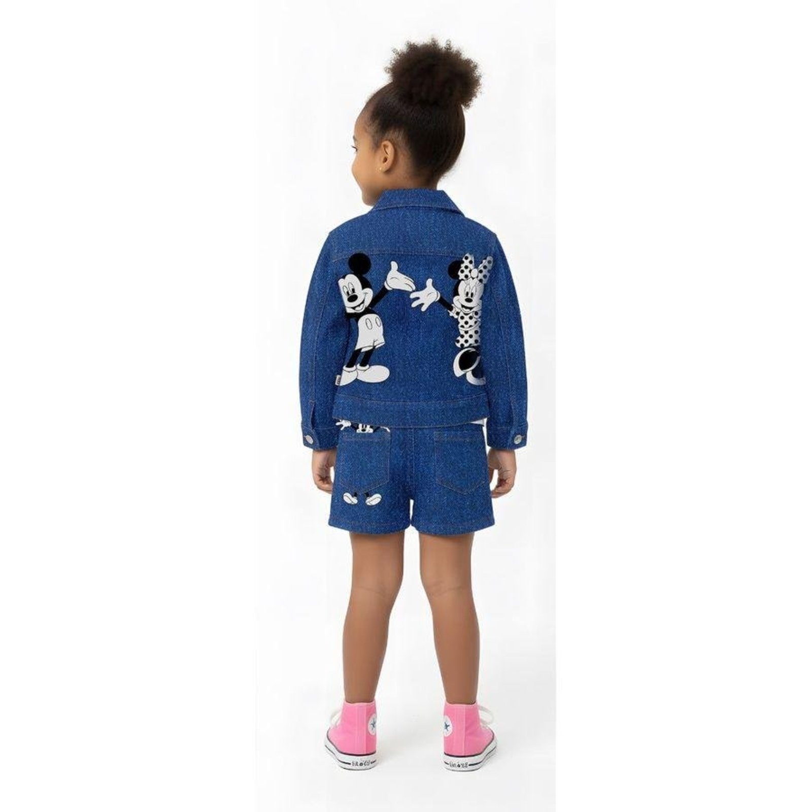 Infantil - Jaqueta Jeans Mickey e Minnie Disney Estilo Divertido Azul