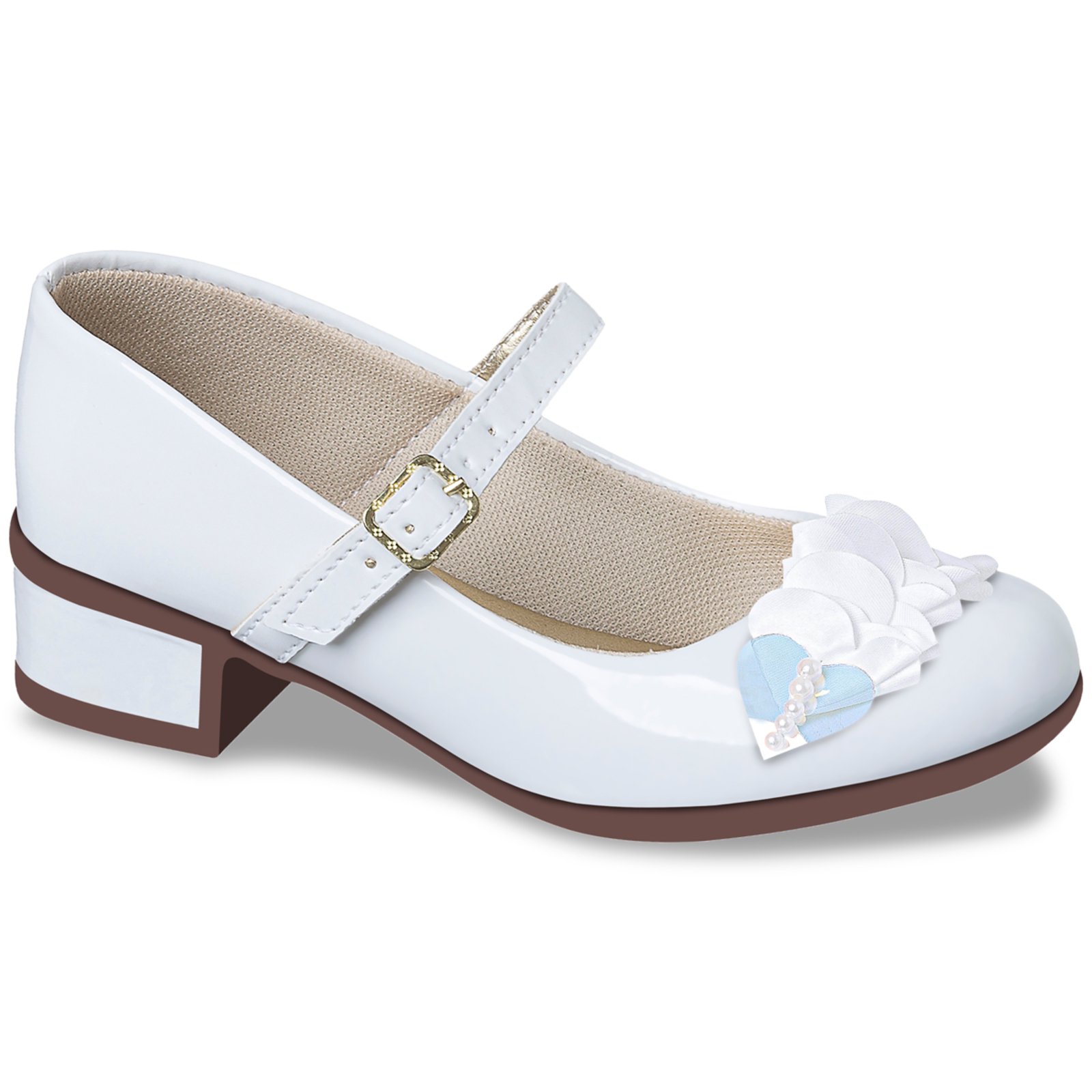 Infantil – Sapatilha Feminina Com Salto Baixo Quadrado Branca