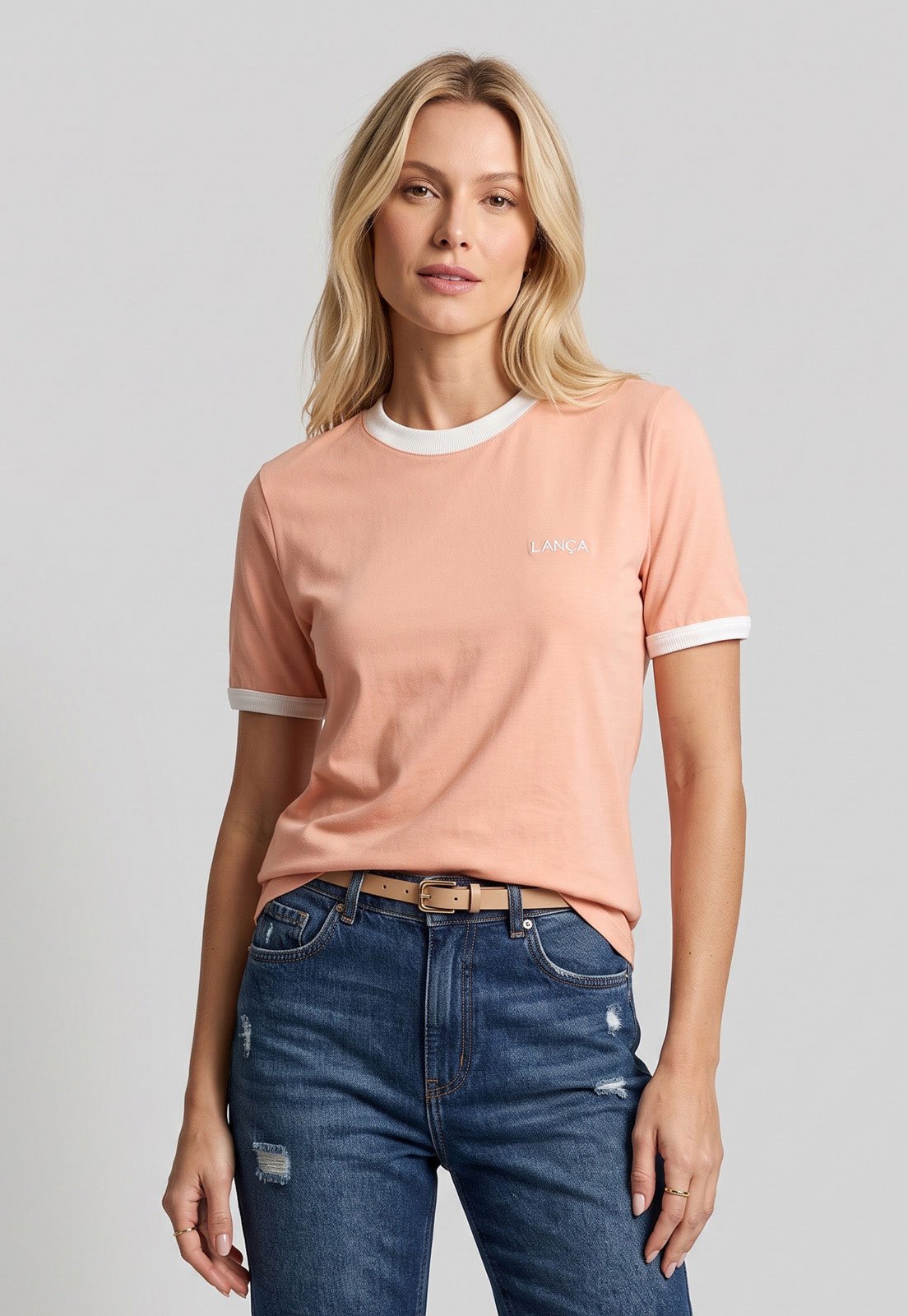 Camiseta Feminina Lança Perfume Logo Bordado Rosa