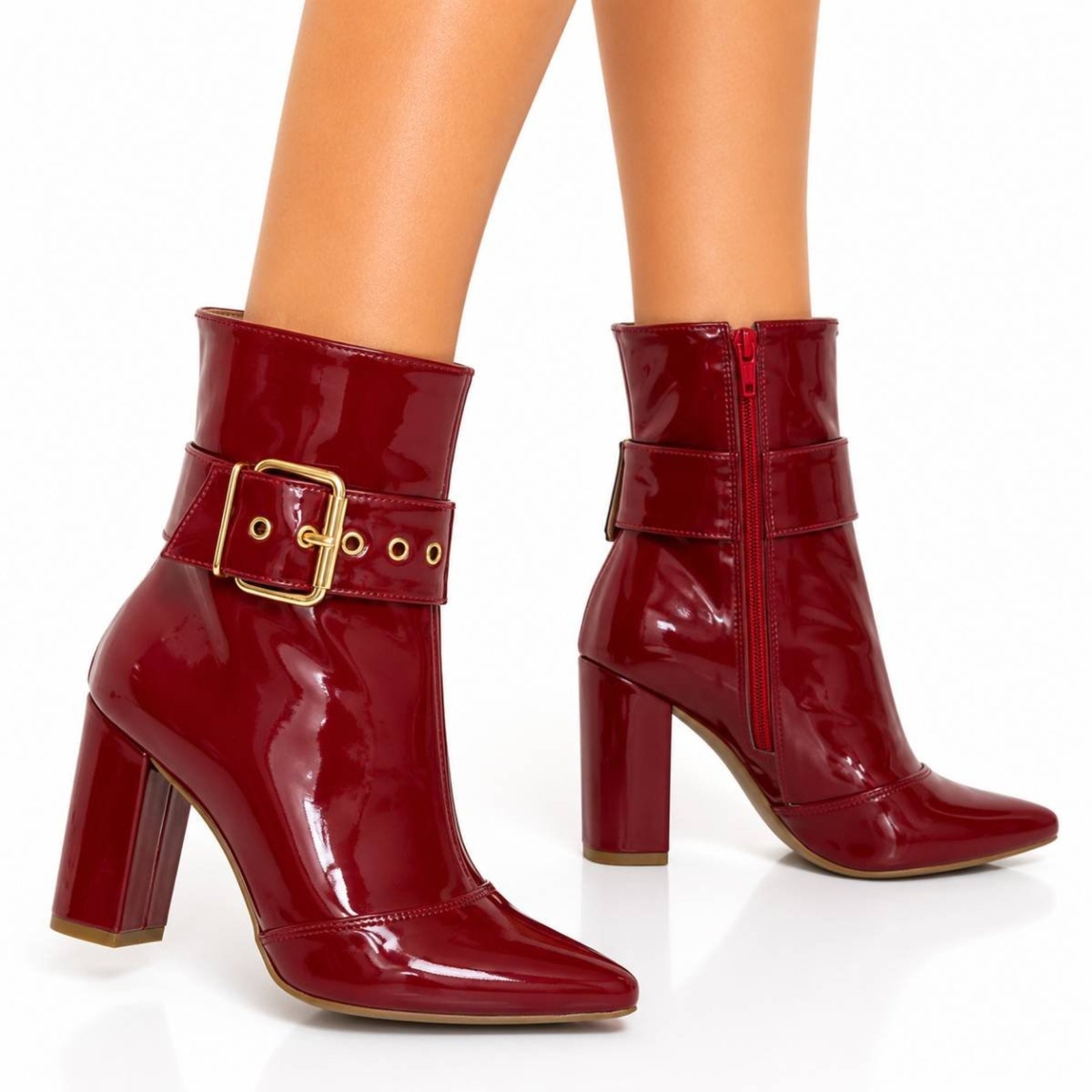 Bota Feminina Flor da Pele Cano Médio Salto Grosso 2 Em 1 Tira Removível 1836 Verniz Marsala