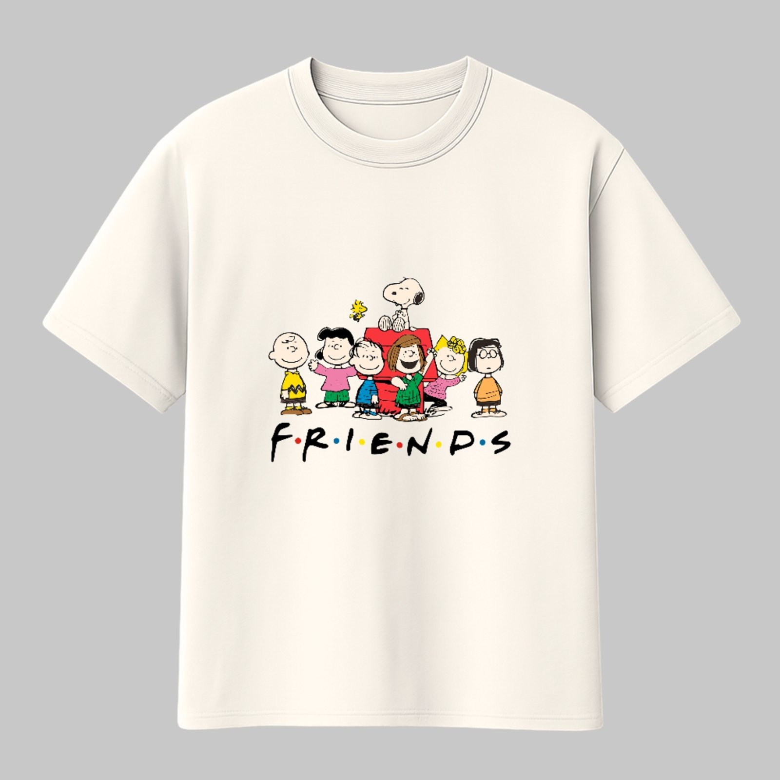 Camiseta Básica Friends Cartoon Vintage Style Snoopy Peanuts Unissex Off White