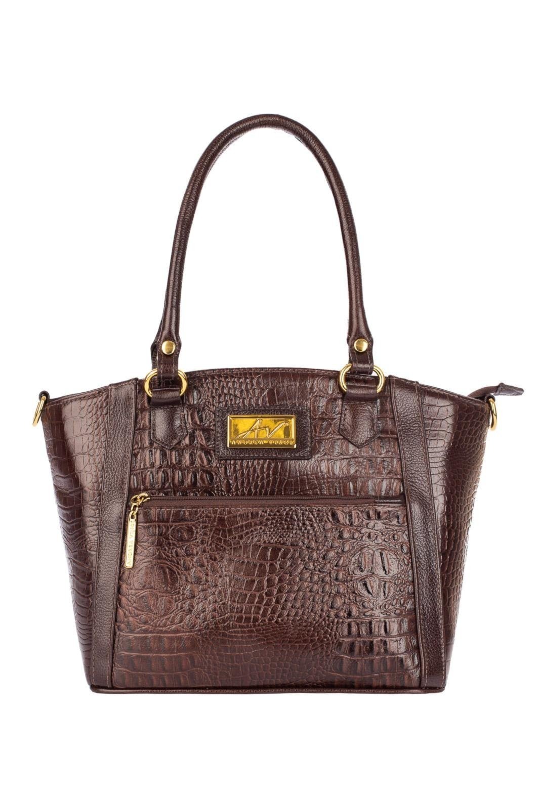Bolsa de couro croco Heloisa Marrom