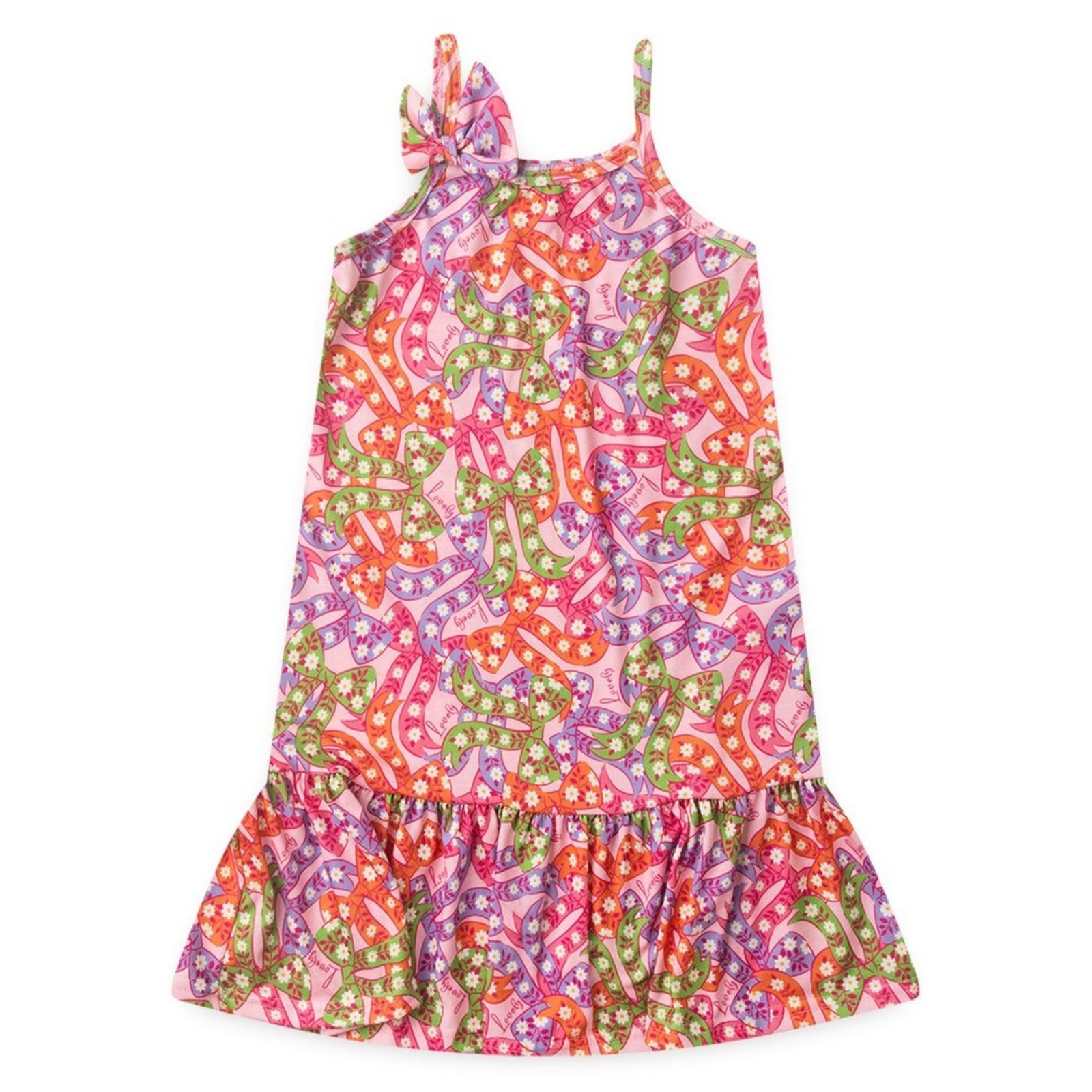 Vista 3 Infantil - Vestido Alcinha Verão Menina com Babado Lacinhos Molekada rosa