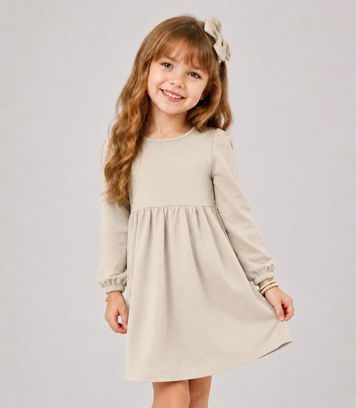 Infantil - Vestido Em Molecotton Manga Longa Select Bege