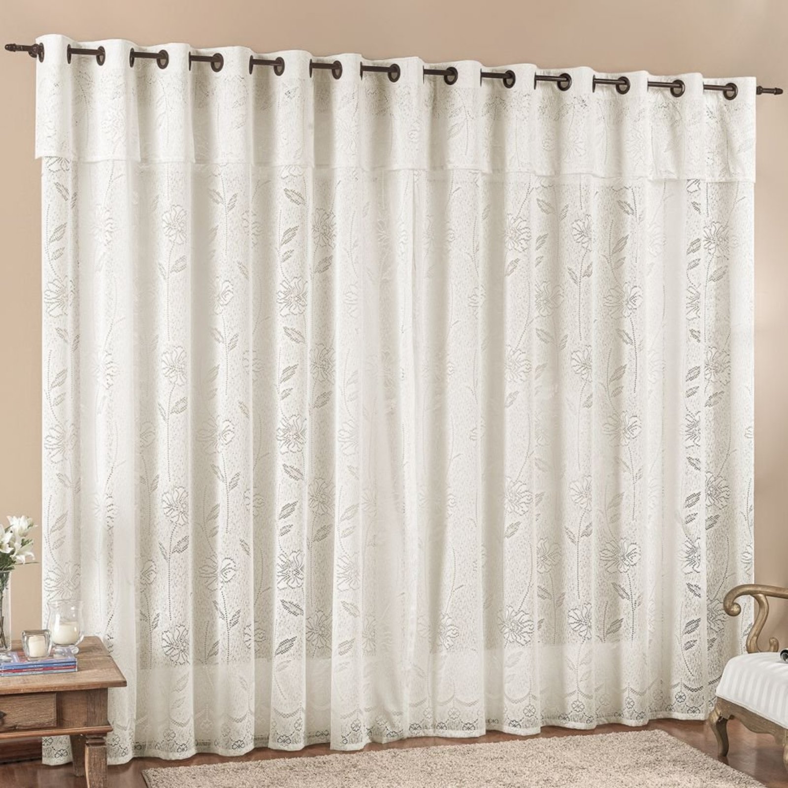 Cortina 3 Mts Sala Quarto Luna Renda para Varão Baratissima Palha - 100% Poliéster