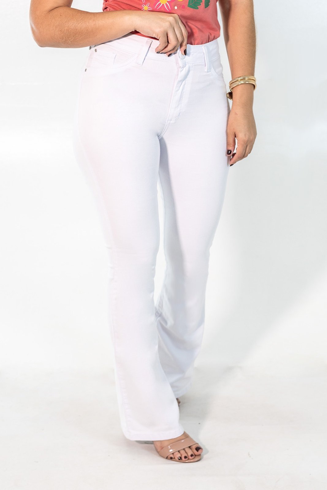 Calça Flare Alta Branca Feminina Sarja Elastano Anticorpus