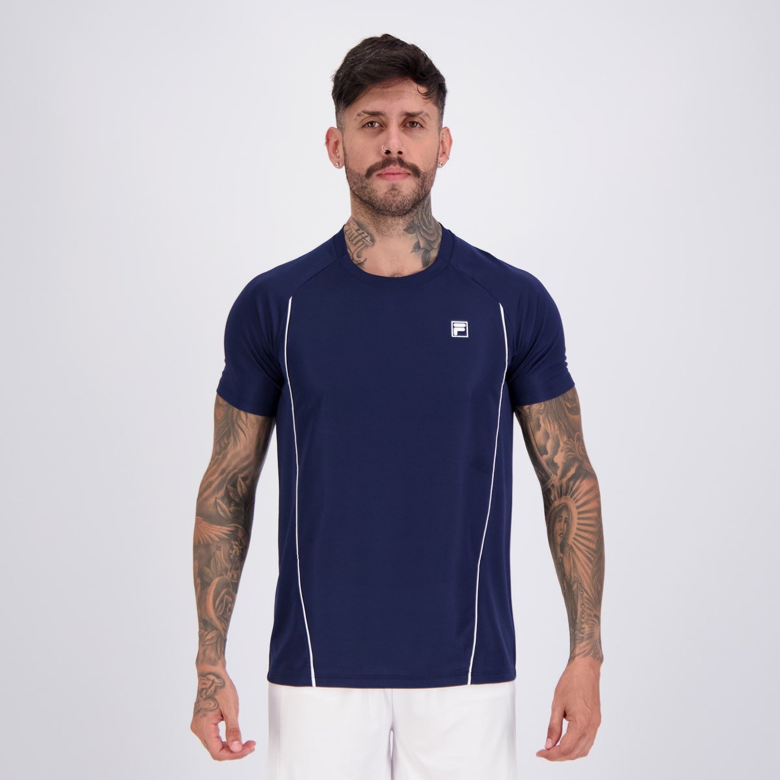 Camiseta Fila Match Marinho e Branca