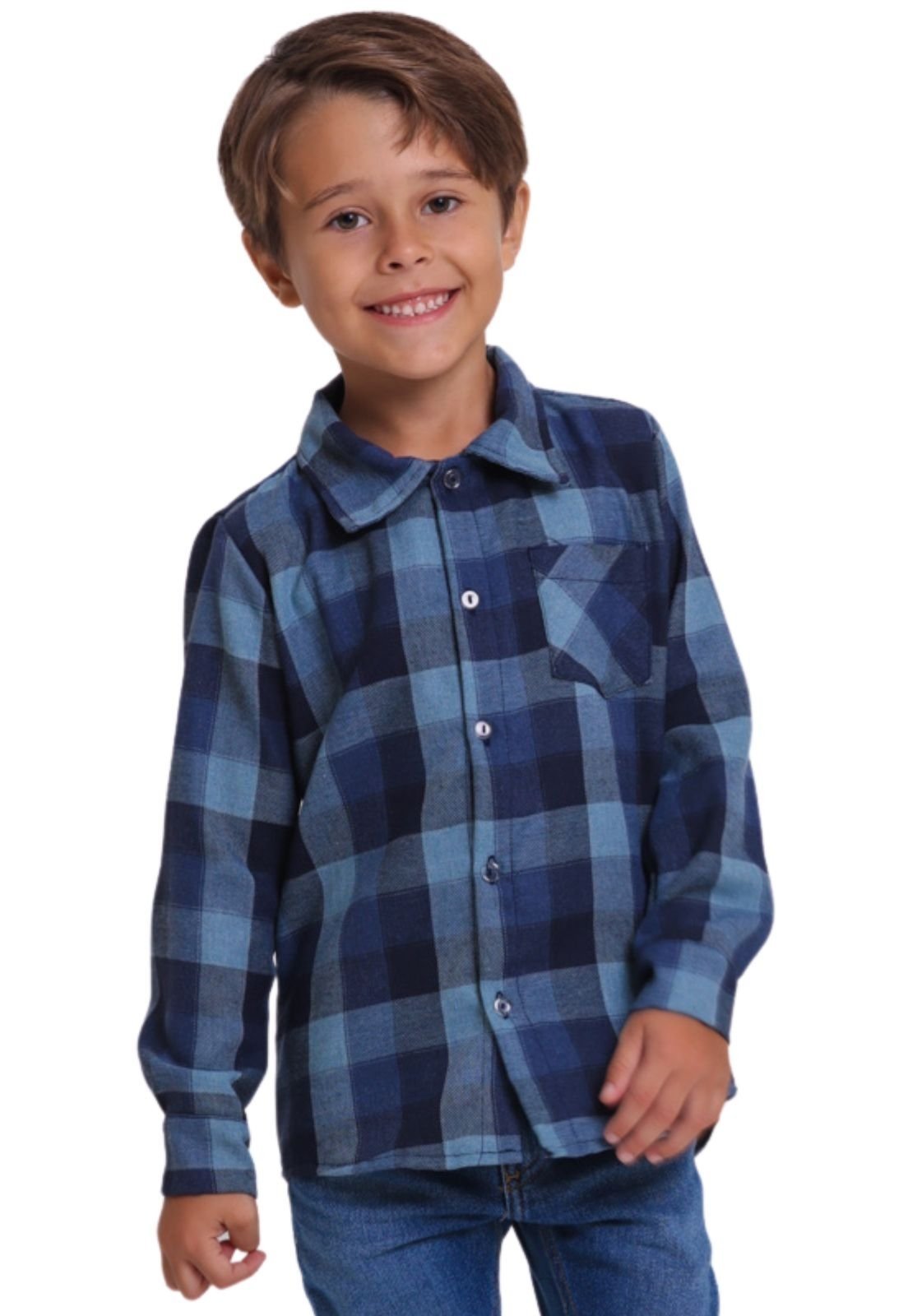Vista 2 Infantil - Camisa Xadrez Menino Muvilê ao 16 azul Infanti azul