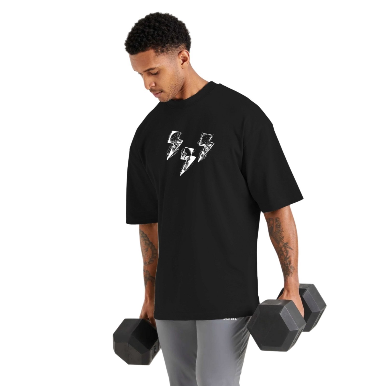 Camiseta Oversized de Algodão Masculina Ideal para Academia e Esportes Gola Redonda Raio