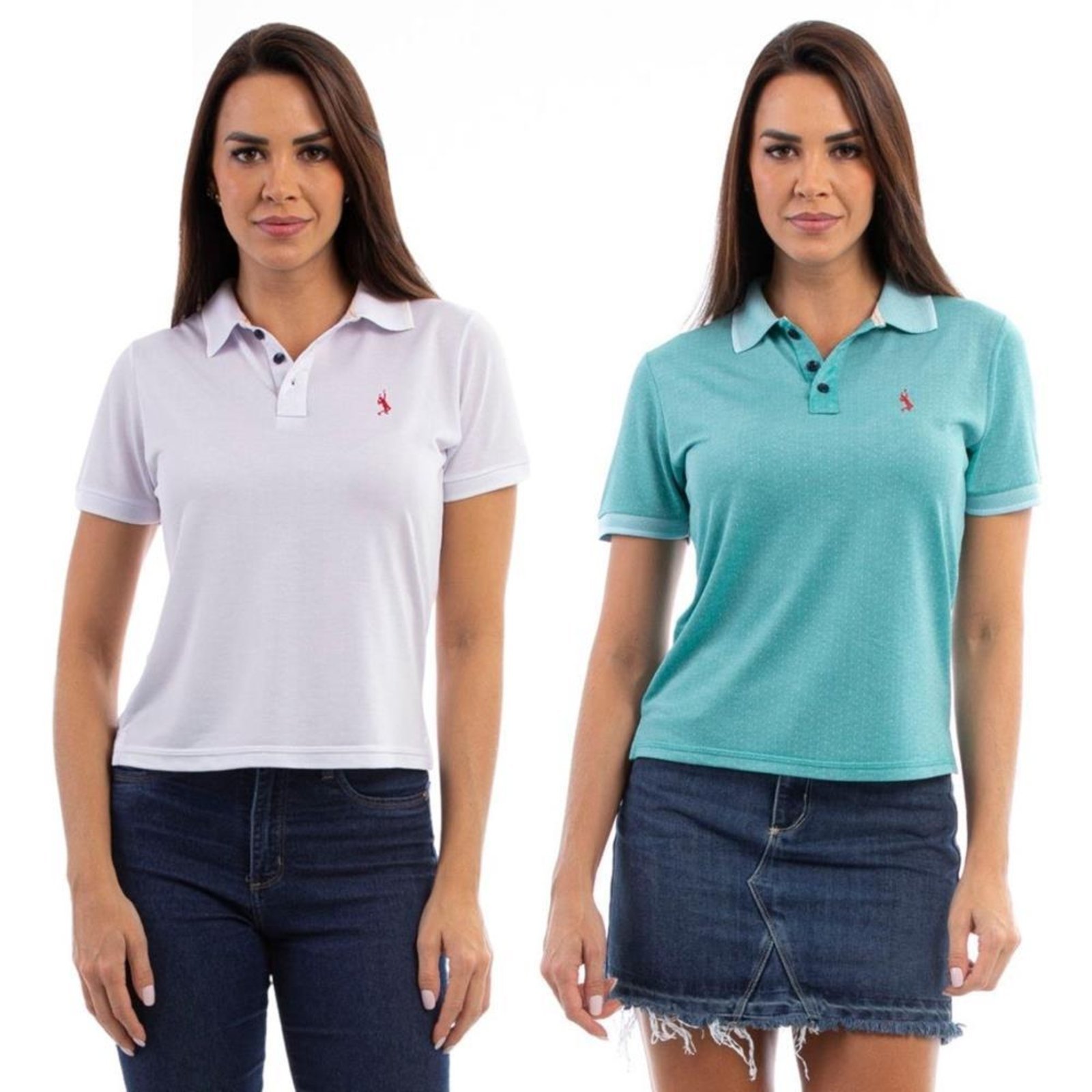 Kit 2 Camisa Polo Feminina Viscose Manga Curta Casual