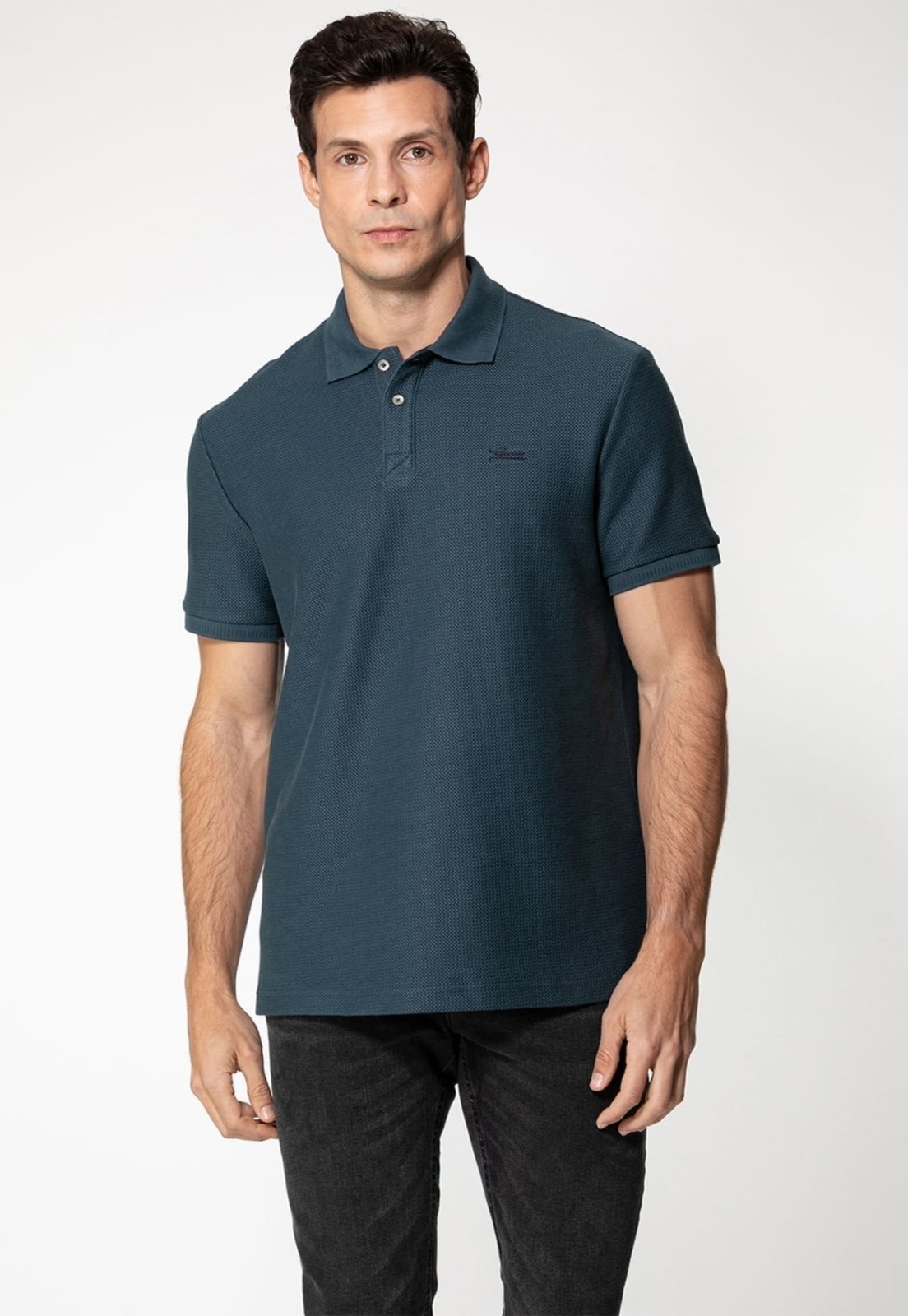 Camisa Guess Polo Logo Cursivo Azul Escuro