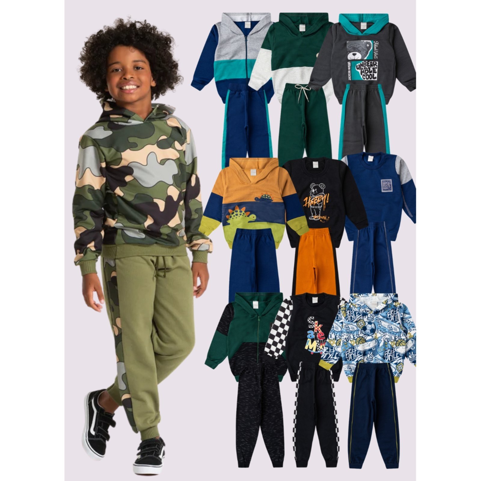 Vista 3 Infantil - Kit Sortido 16 Peças de Roupas Infantis Menino Inverno - 8 Conjuntos Molekada multicolorido Molekada multicolorido