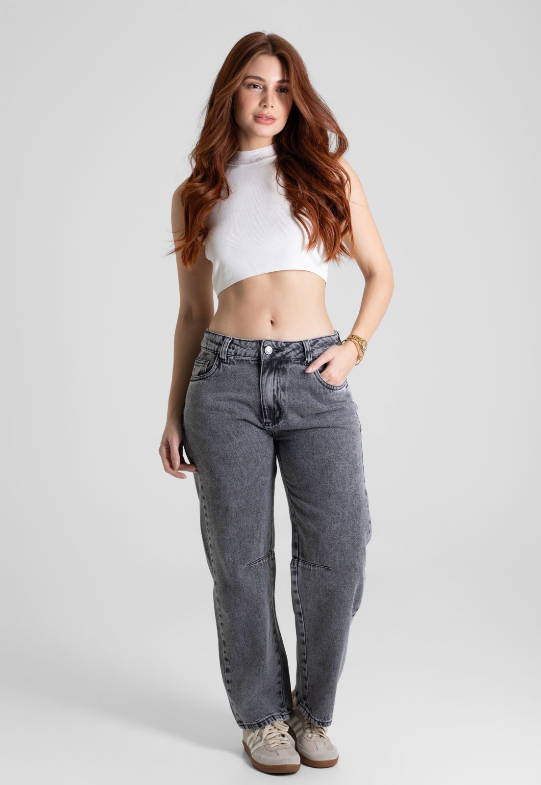 Calça Jeans Sawary Barrel Pocket Preta