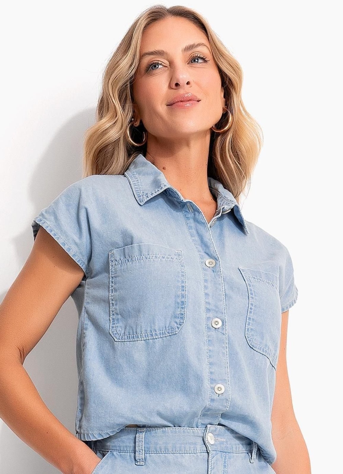 Camisa Em Jeans Leve Jeans Claro Quintess
