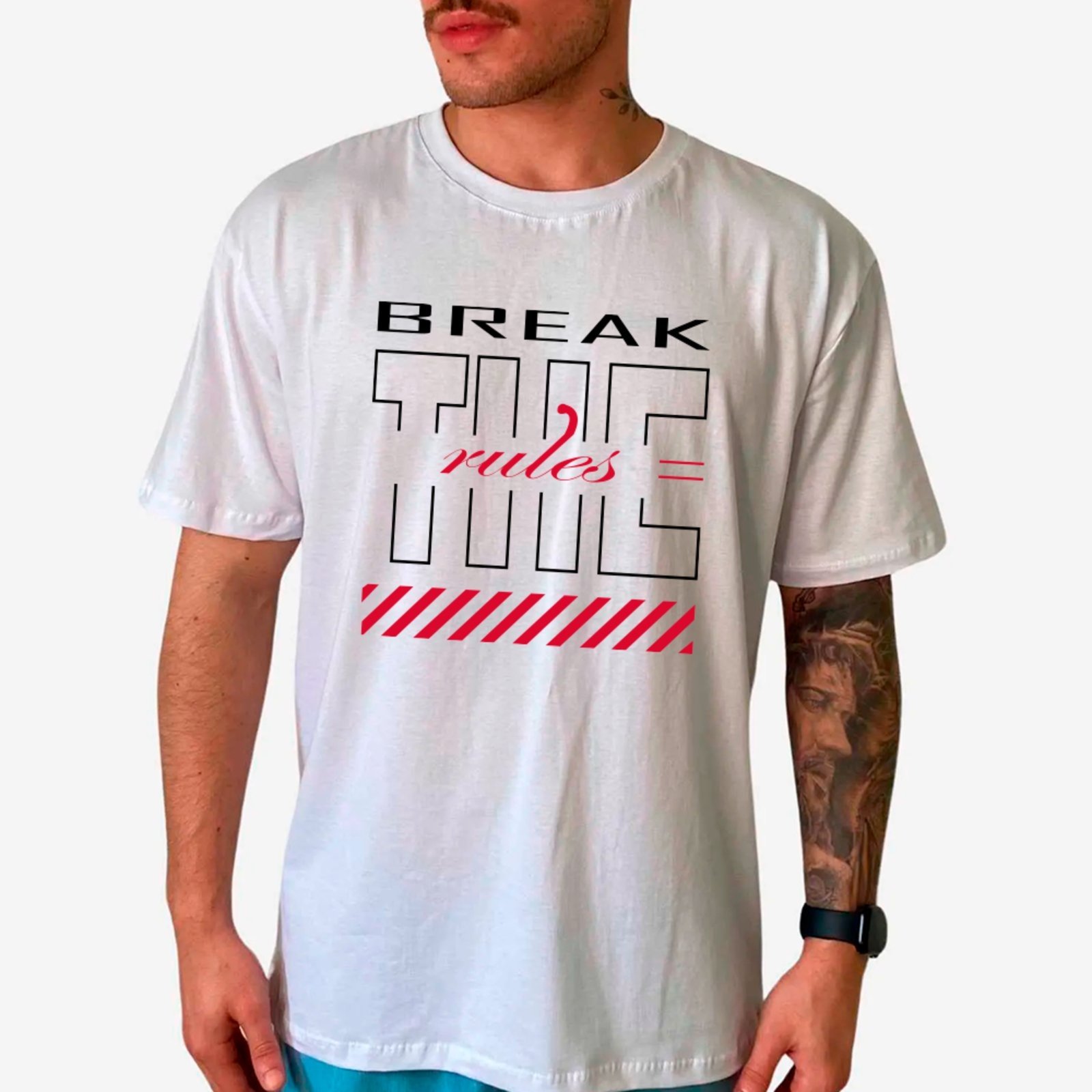 Camiseta Ousy Oversized Break The Rules Estilo Urbano Autêntico Streetwear Unissex Branco