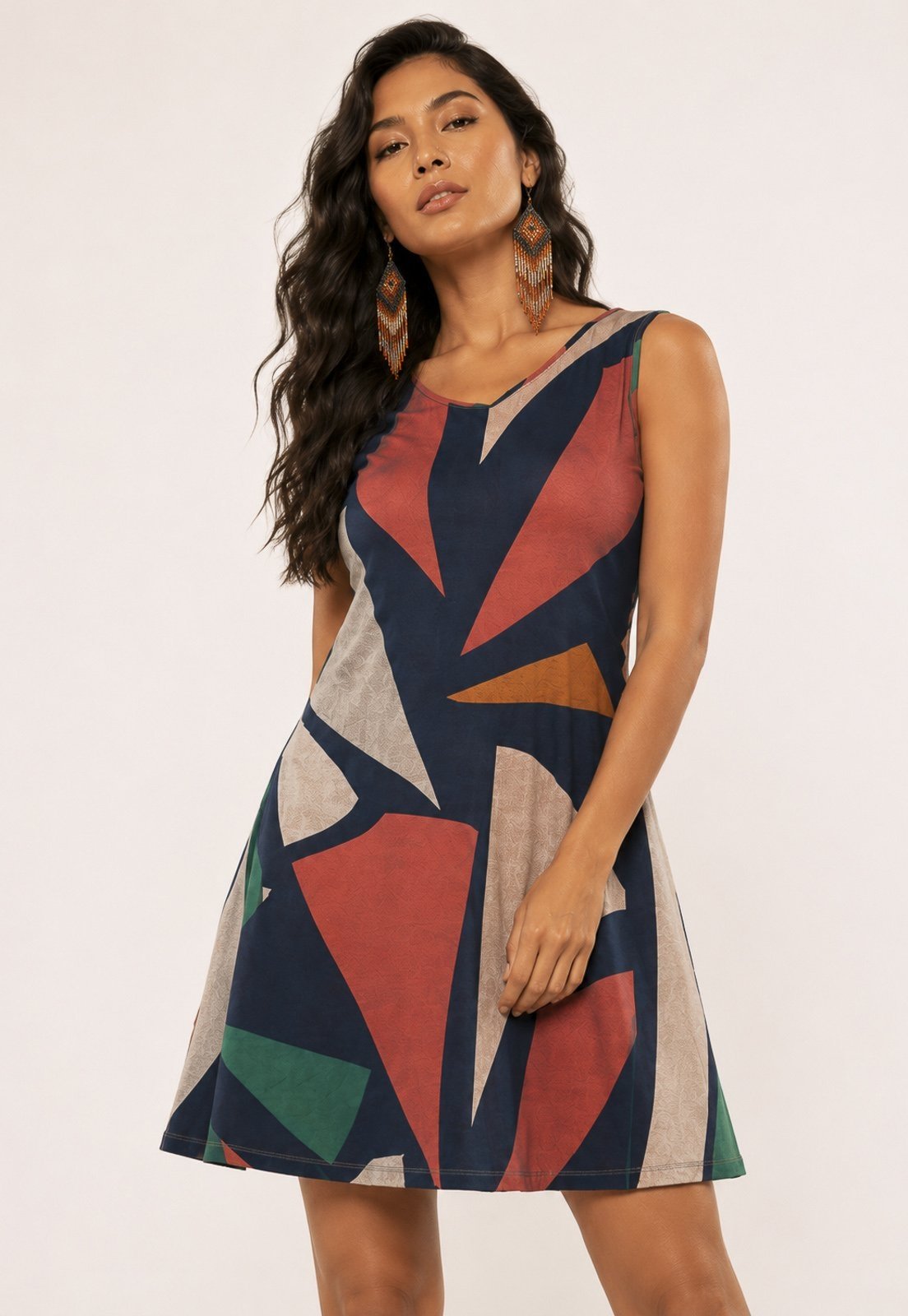 Vestido Amazonia Vital Amana Curto Regata Malha Geometrias do Tempo