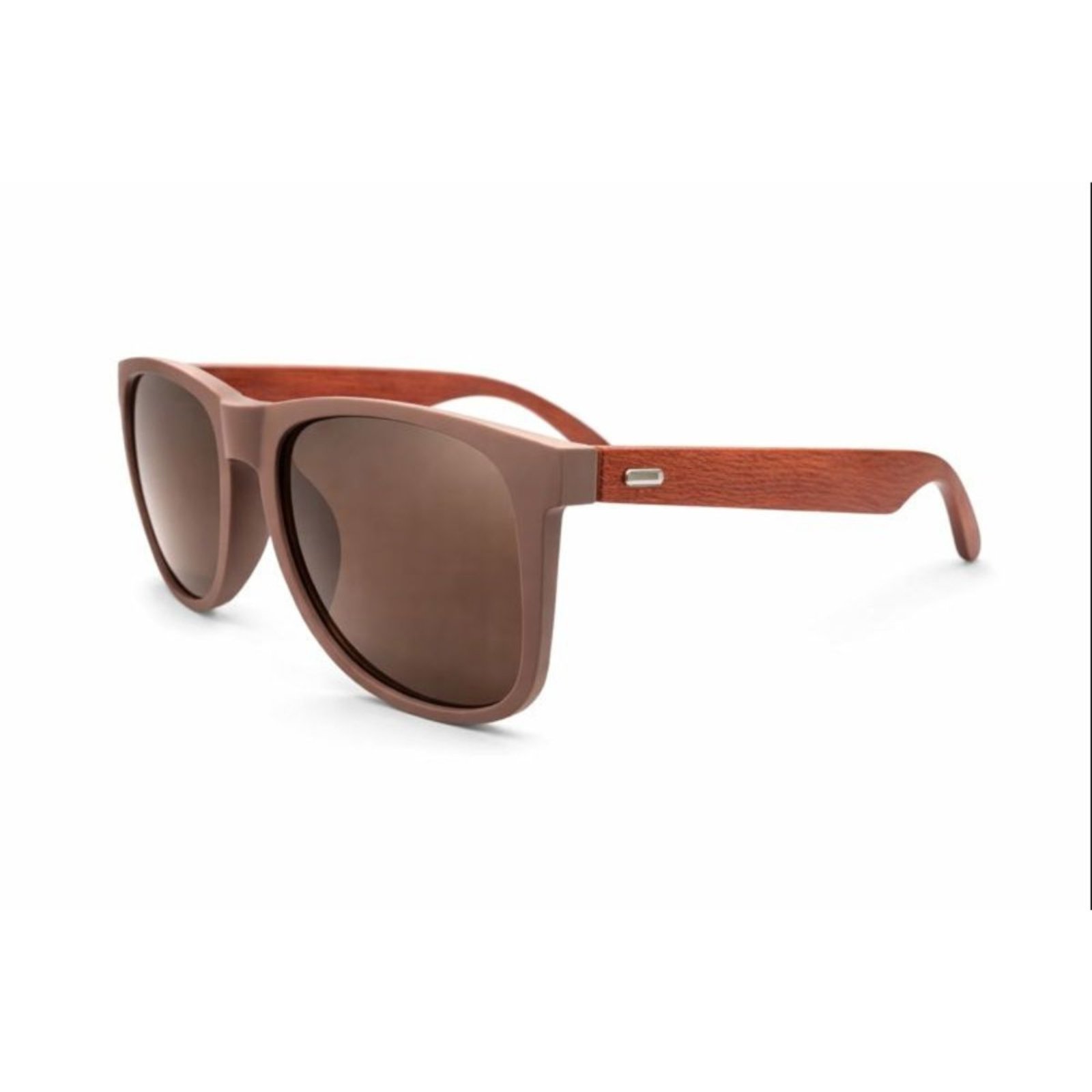 Óculos de Sol Quadrado Fosco com Haste Efeito Madeira UV400 Marrom