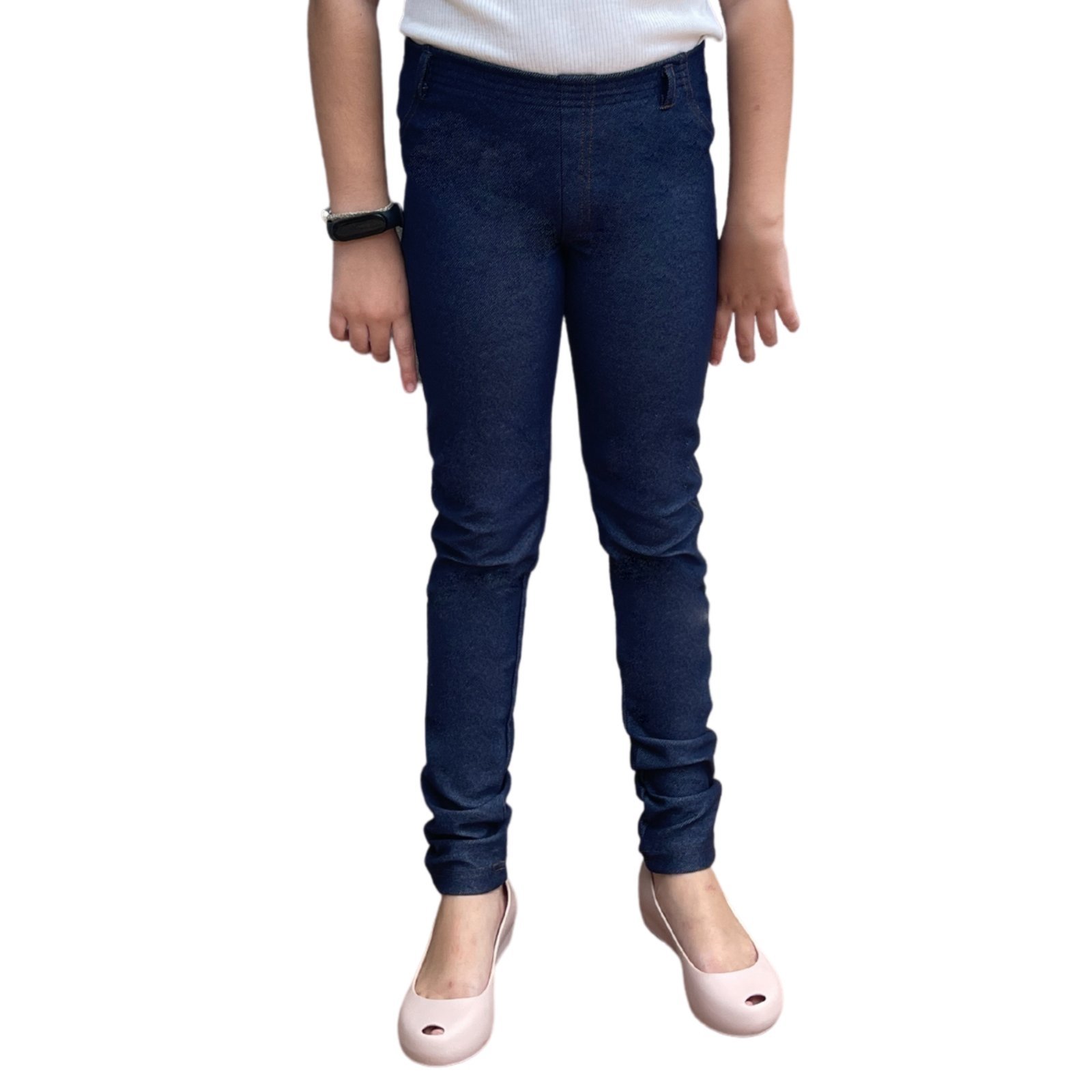 Infantil - Calça Legging Em Malha Jeans Feminina Juvenil Azul Marinho Aliarthe