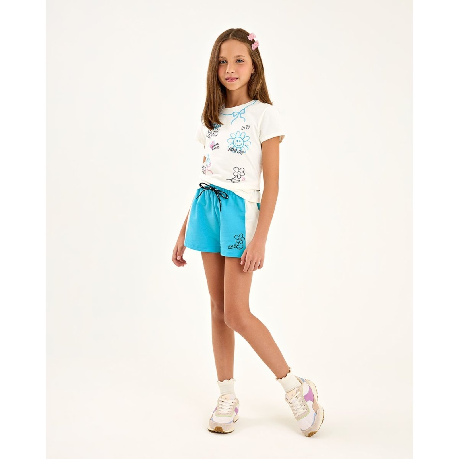 Infantil - Conjunto Menina com Blusa em Cotton e Short em Moletinho