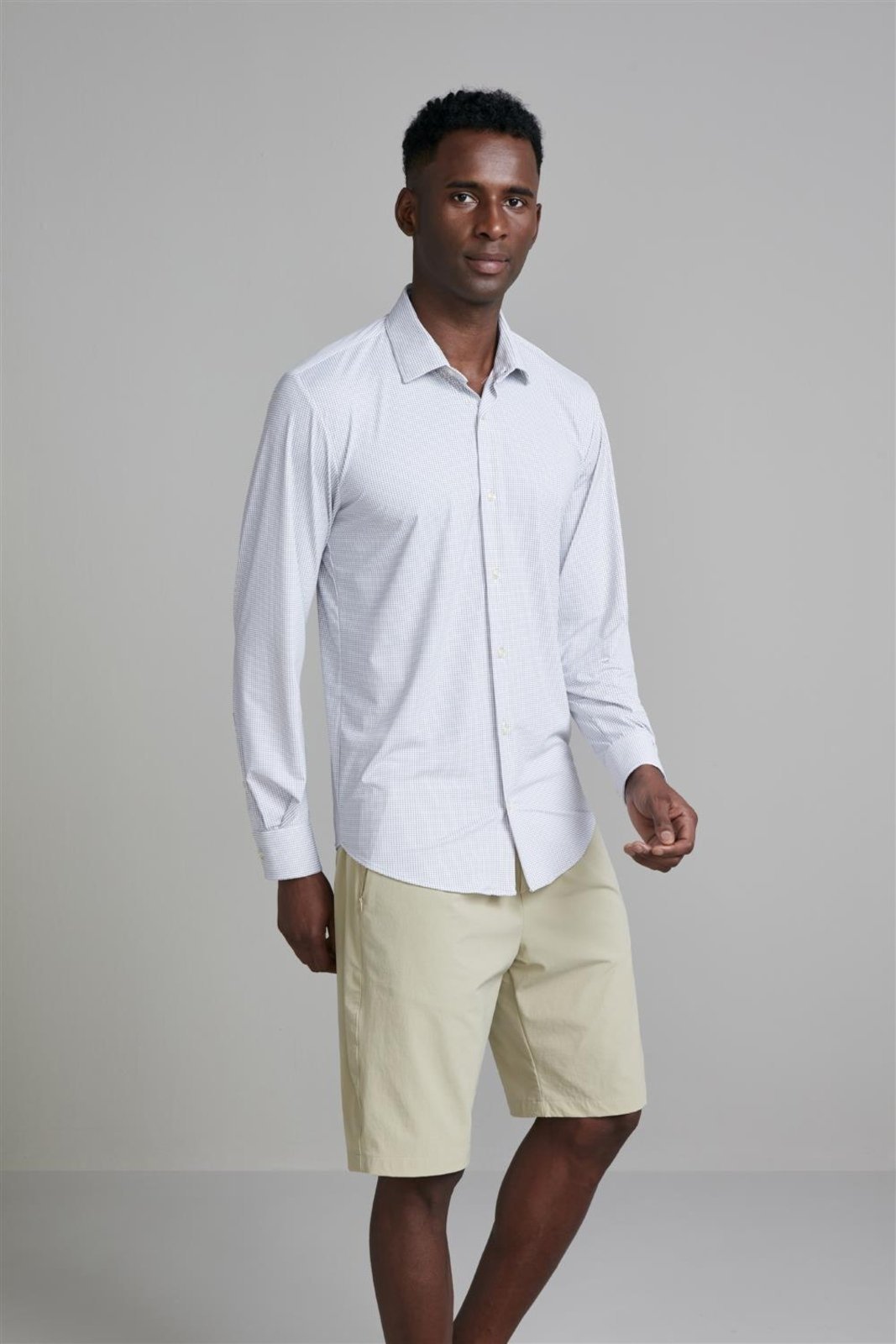 HIGHSTIL Camisa Tecnocomfy Slim Fit Listrada – Cinza Claro