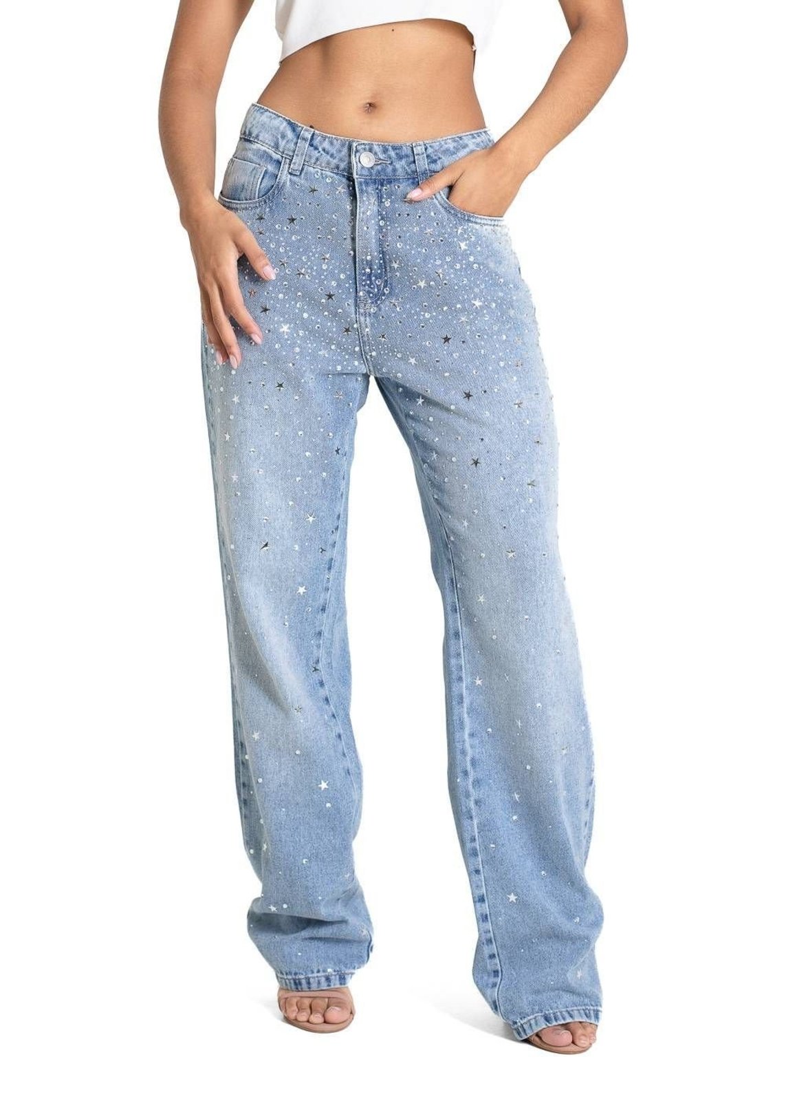 Calça Jeans Sawary Reta Brilho - 283097 - Azul - Sawary