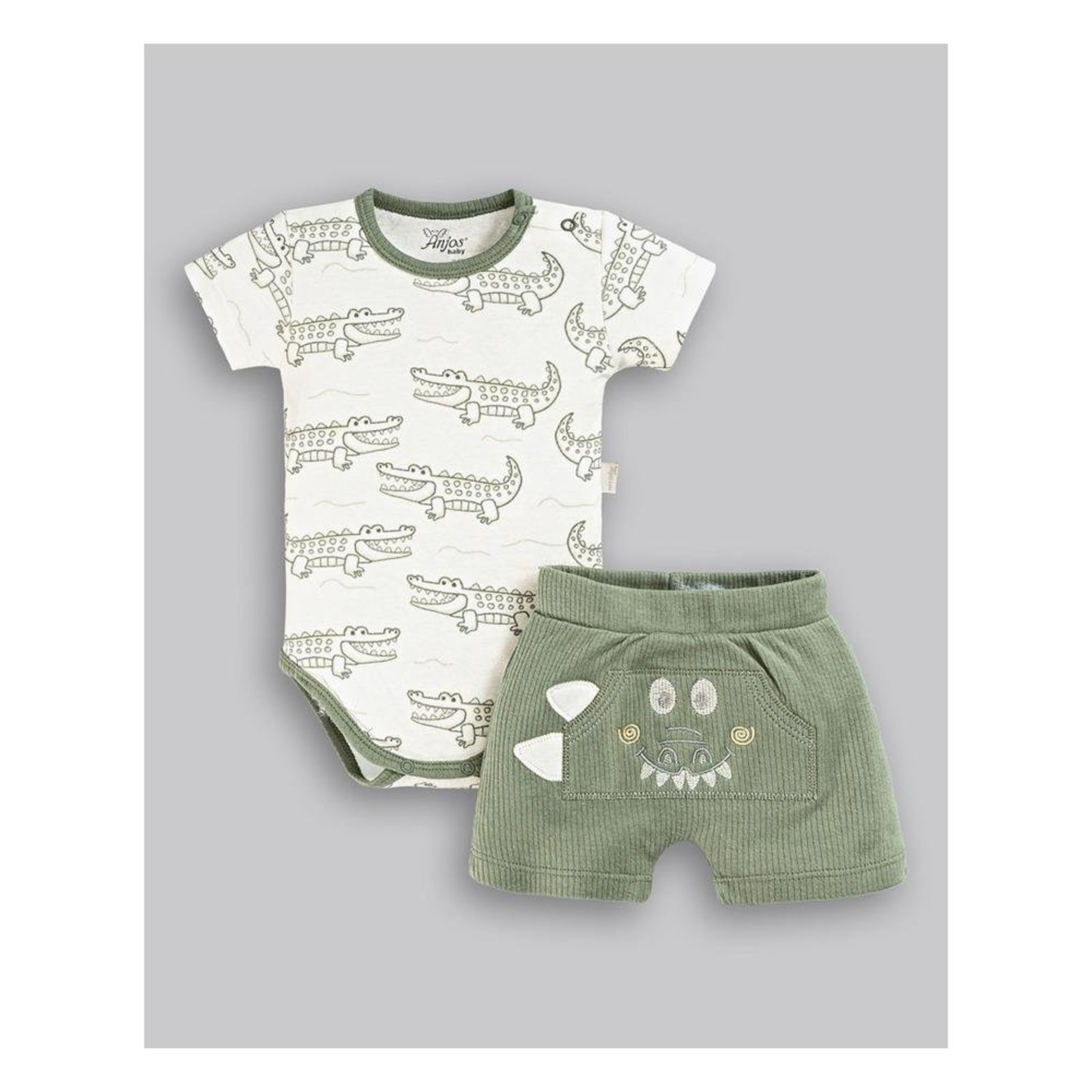 Infantil - Conjunto Body Shorts Jacaré Anjos Baby G Verde