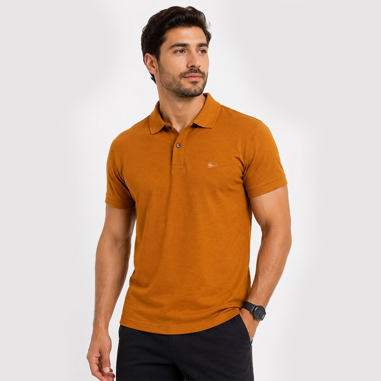 Camiseta Polo Masculina Básica Sallo Premium Misto Cappuccino