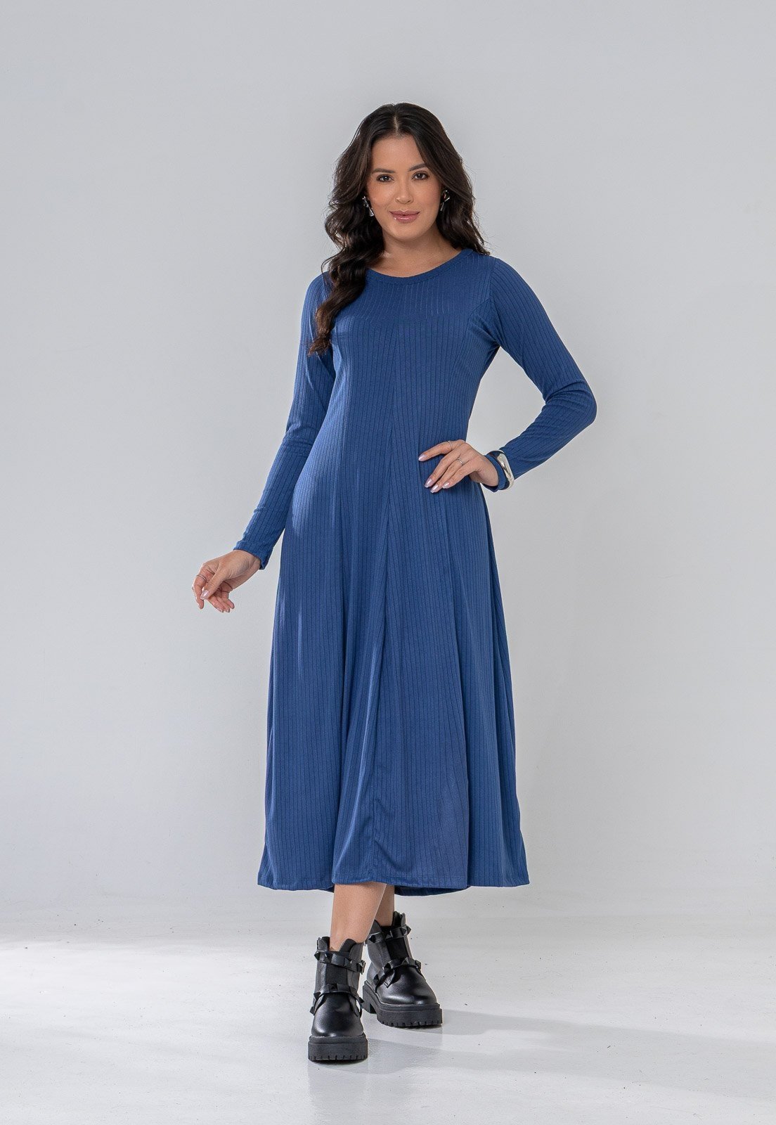 Vestido Aura Virgínia Canelado Azul