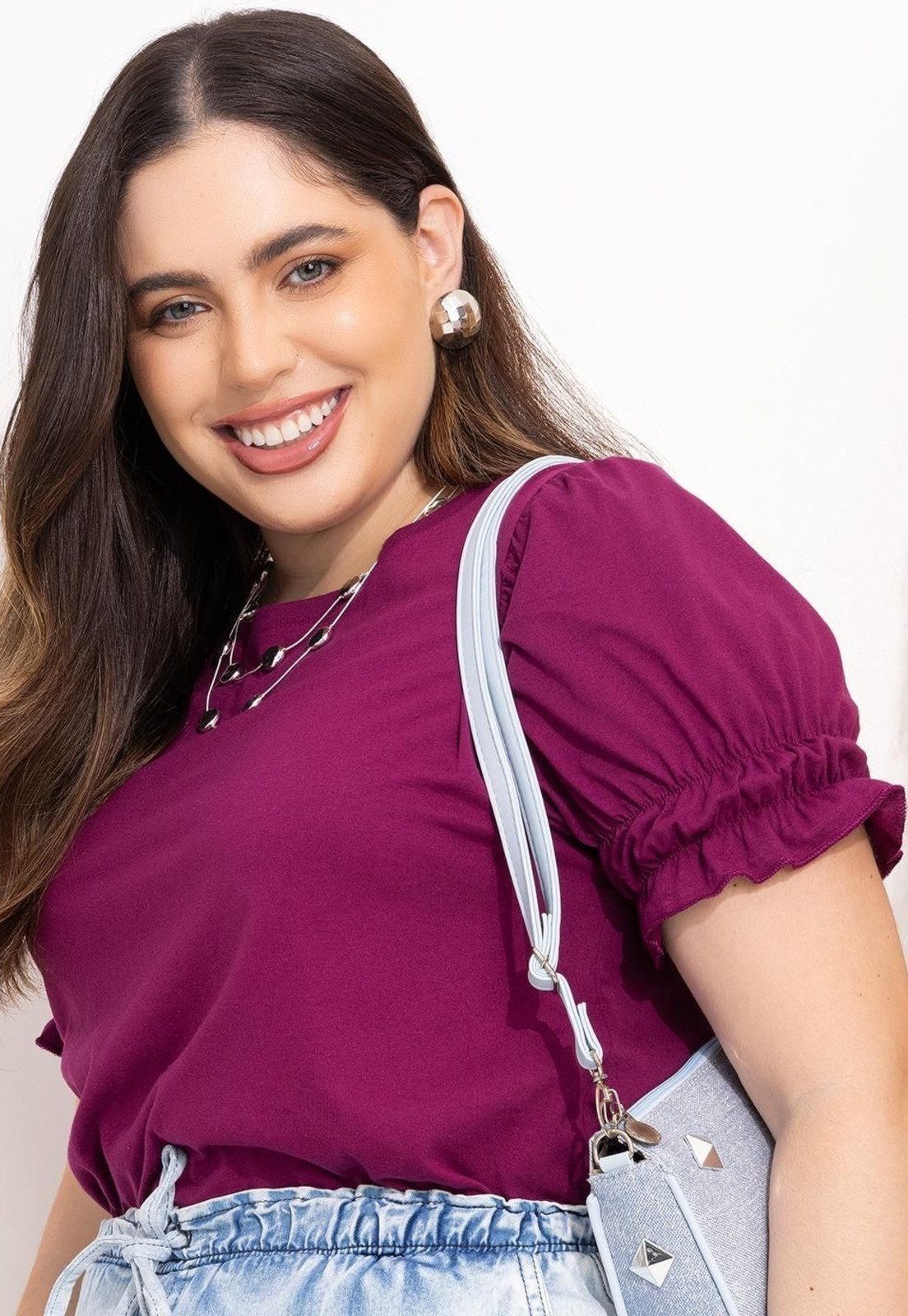 Blusa Com Elástico Nas Mangas Roxo Quintess