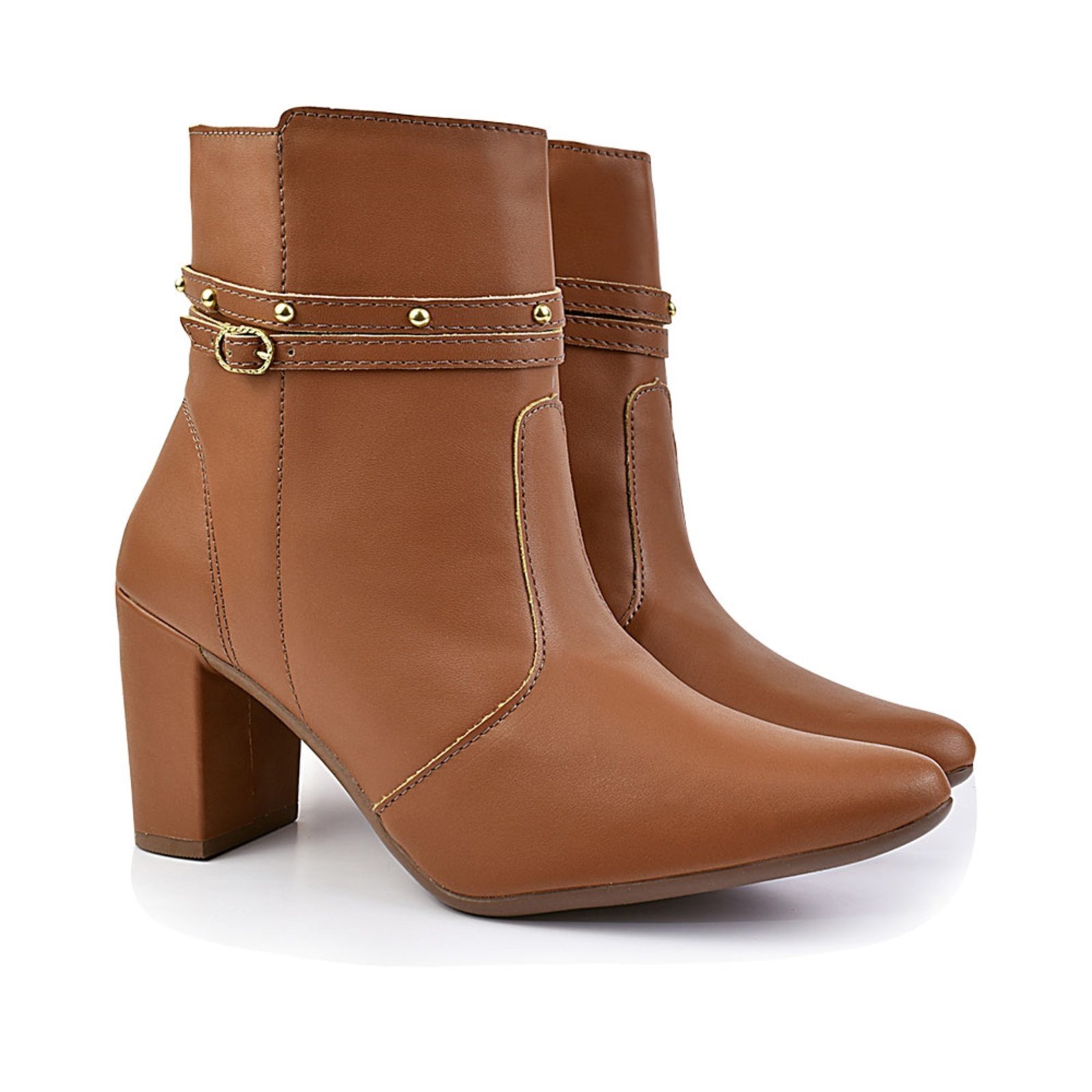 Bota bico Fino Salto Fashion Confortável Olzzy Caramelo
