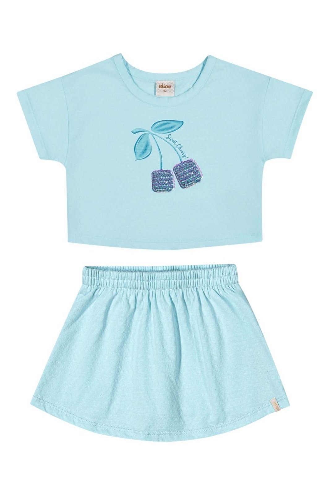 Infantil - Conjunto Menina Cereja Lantejoula Elian Azul