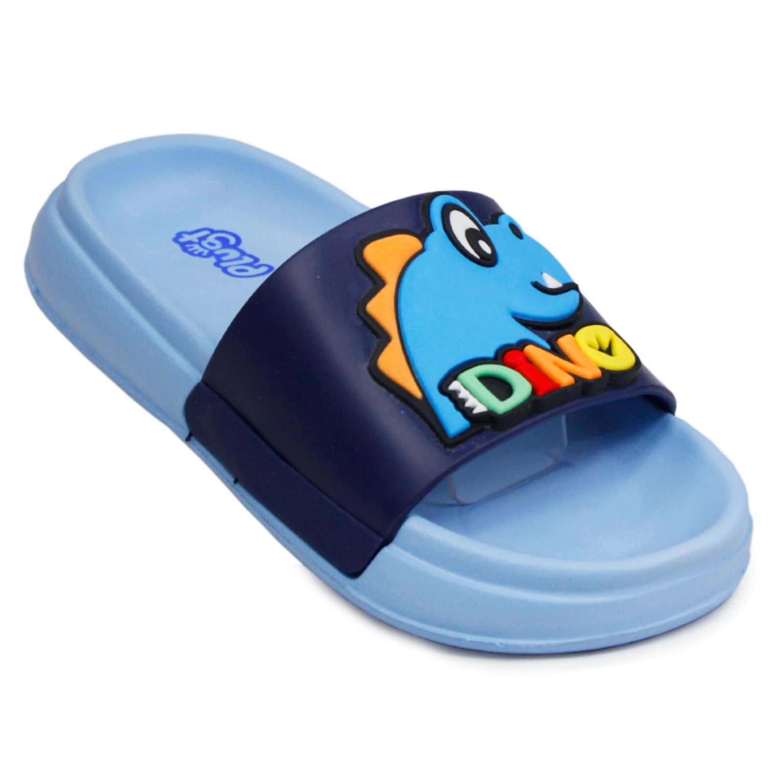 Infantil – Slide Plugt Menino Floquinho Dino Azul/Marinho