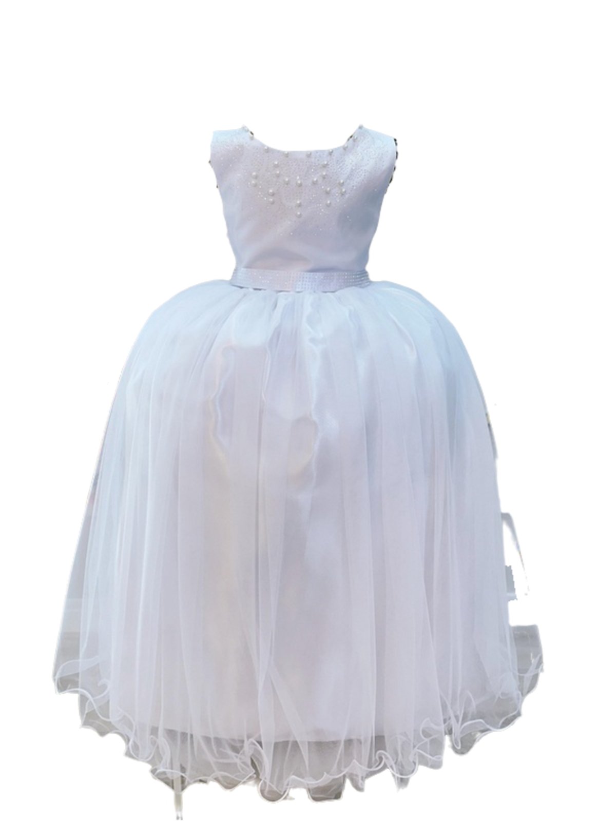 Infantil - Vestido Longo Branco Festa Pérola Brilho Casamento Dama Florista Princesa Formatura Luxo