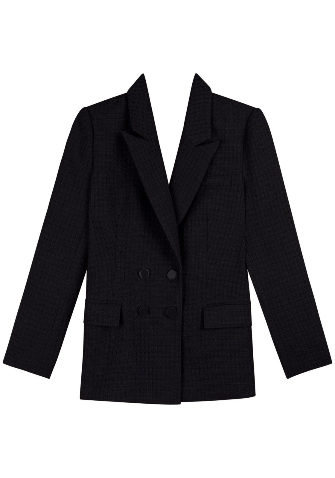 Blazer Lez a Lez Alongado Em Tweed Com Lapelas E Botões Frontais