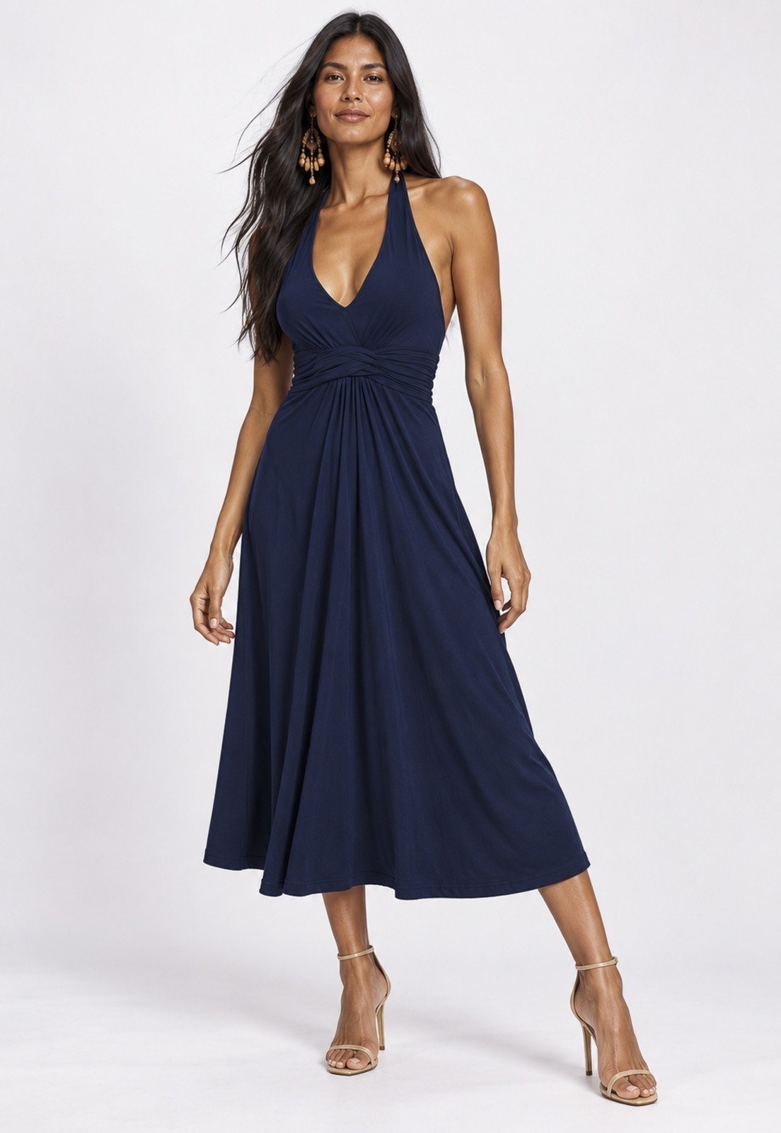 Vestido Amazonia Vital Midi Mamirauá Malha Azul Marinho
