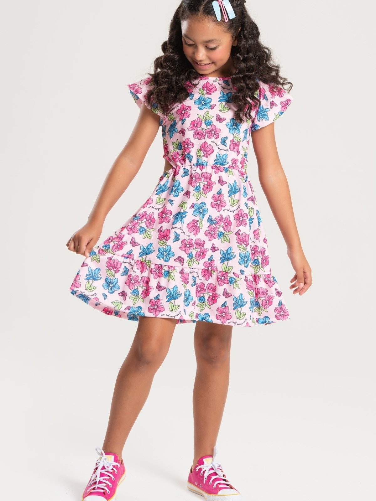 Infantil – Vestido Platinum Campo De Flores Rosa