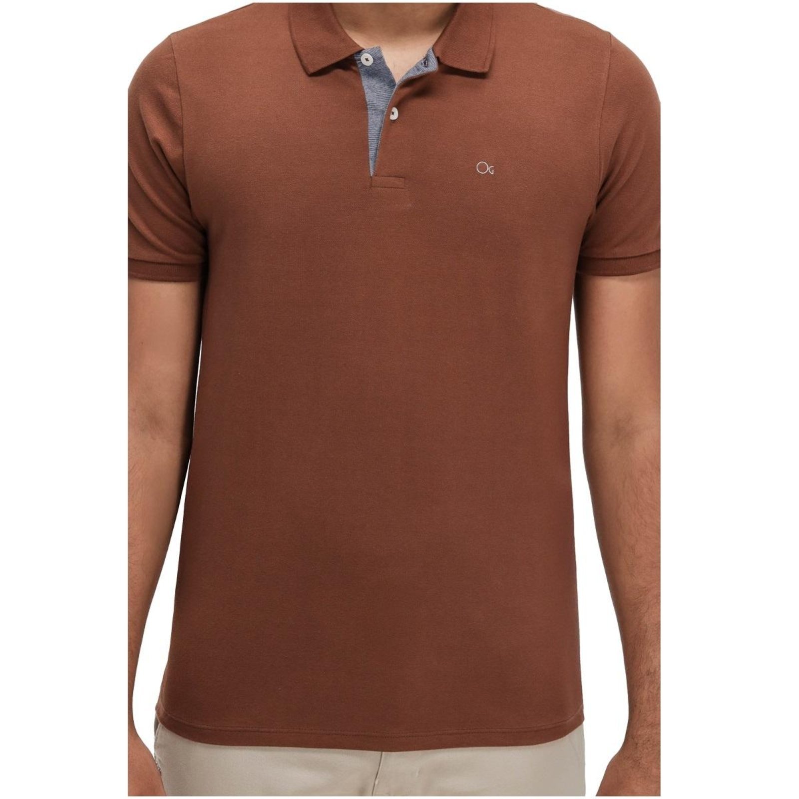 Camisa Polo Casual Masculina Ogochi 00749001 Marrom