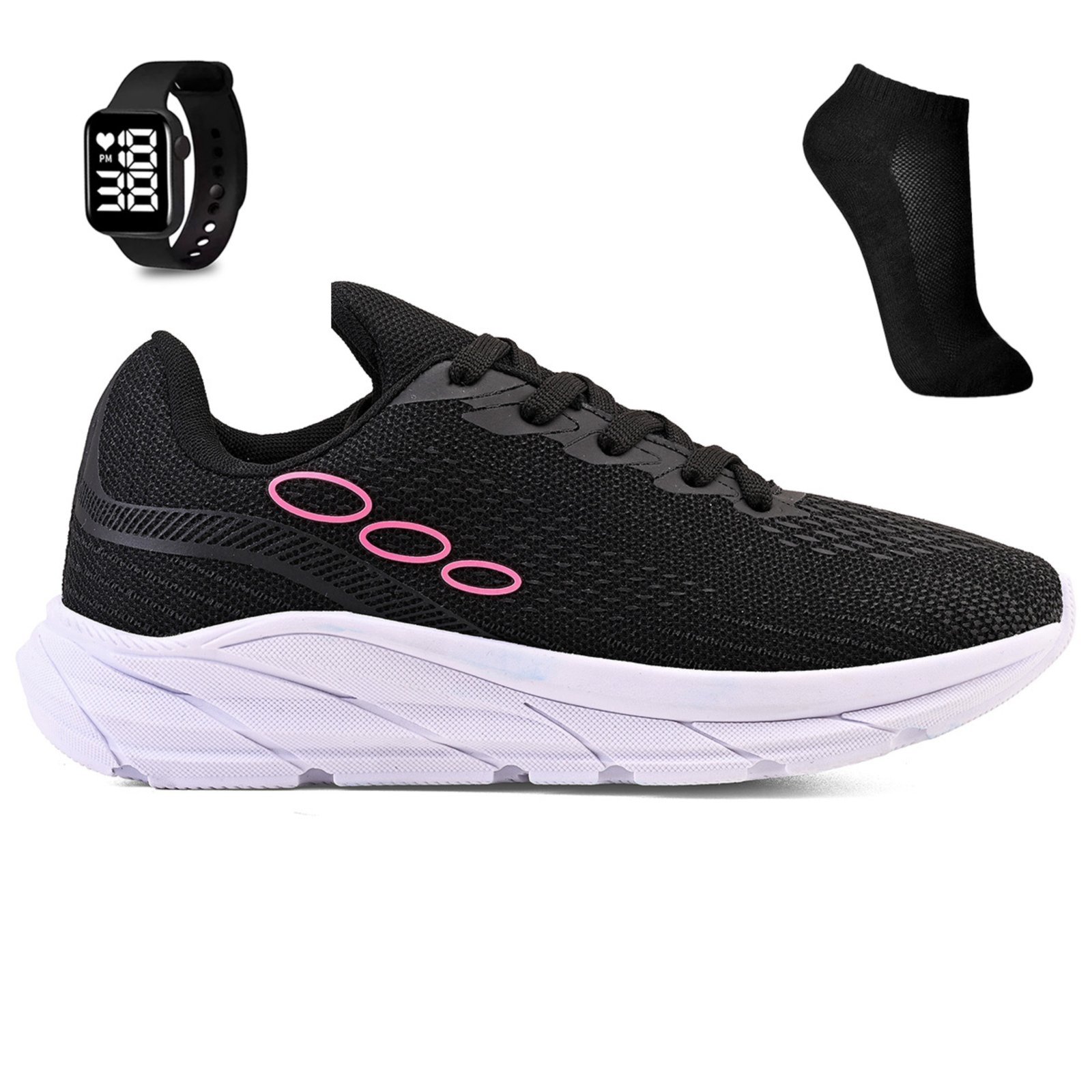 Kit Tenis Esportivo Unissex Academia + Meia e Relogio Calcados Lght Light