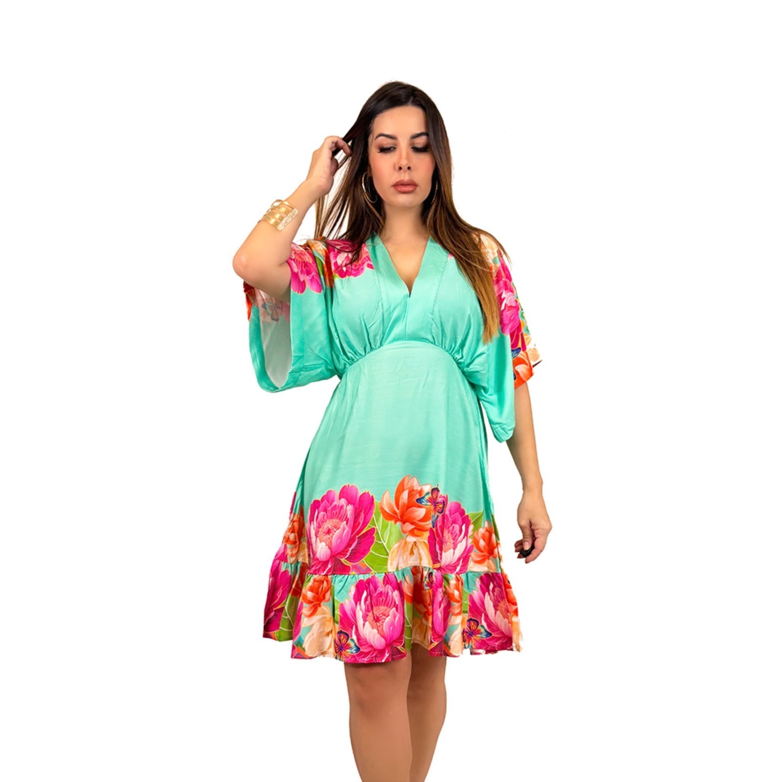 Vestido Dress Code Moda Curto Floral Azul
