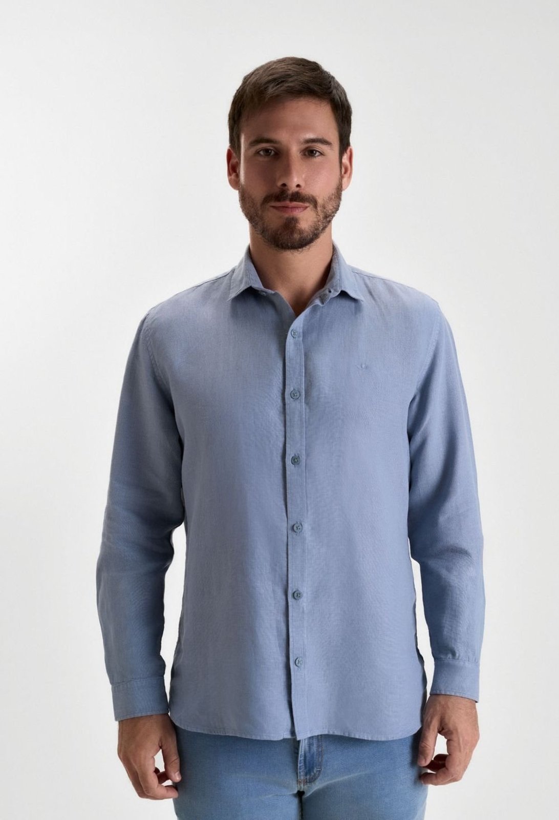CAMISA DOCTHOS SLIM MANGA LONGA LINHO TINTURADO Camisa Manga Longa Docthos Slim Linho Tinturado 057 Azul Claro Gg