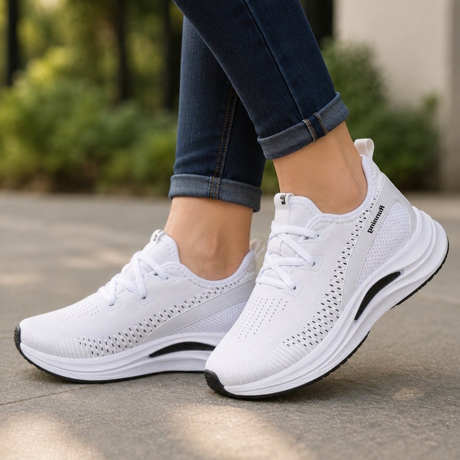 Tênis de Caminhada Academia Treino Casual Dia Dia Unissex Confortavel Branco