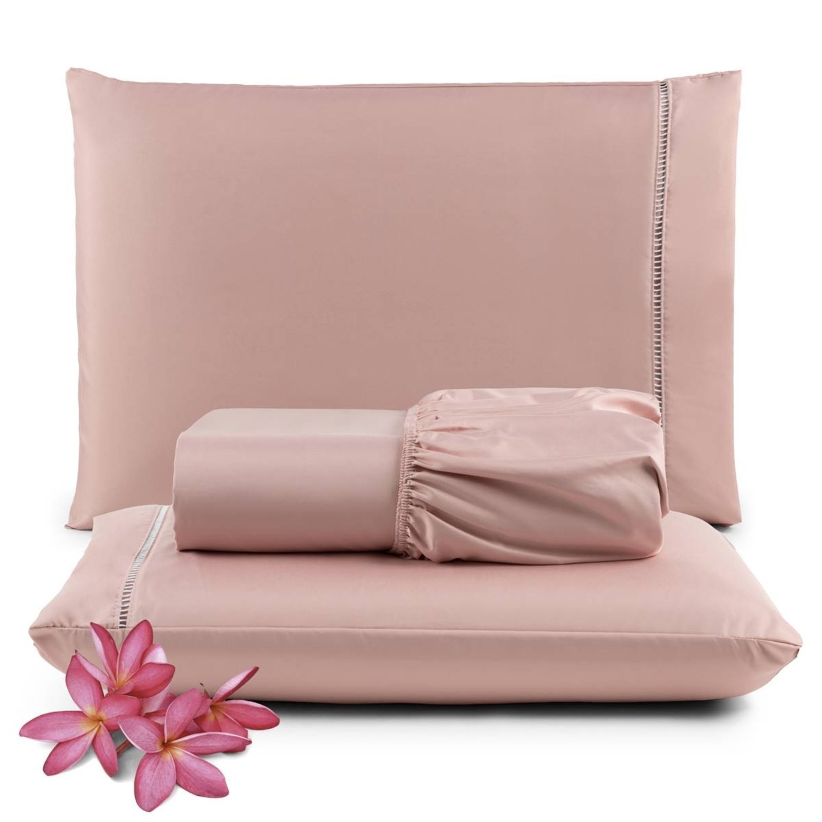 Jogo de Lençol Casal Casa Modelo Enxovais Sublime Palito Rose 400 Fios Micropercal Toque de Algodão 3 Peças