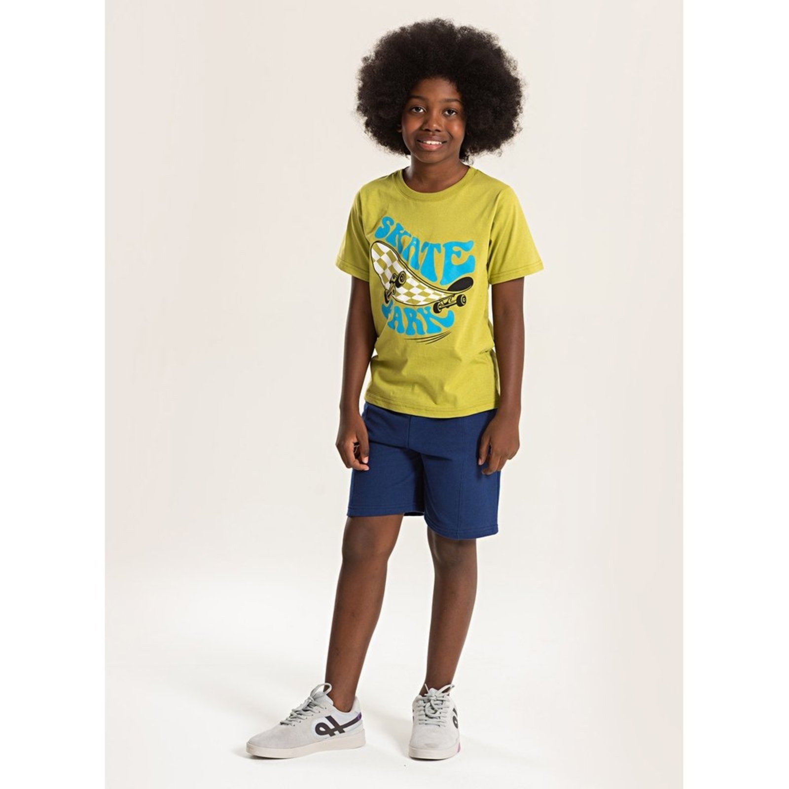 Infantil – Conjunto Molekada Verão Menino Verde Camiseta e Bermuda Com Recortes Skate Park