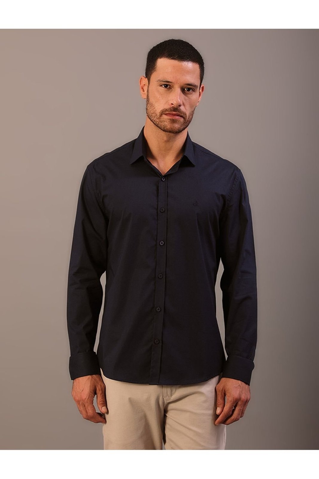 Camisa de Manga Longa Masculina Regular Estampa Ck Bordada Calvin Klein - Azul Marinho CKS Premium Label