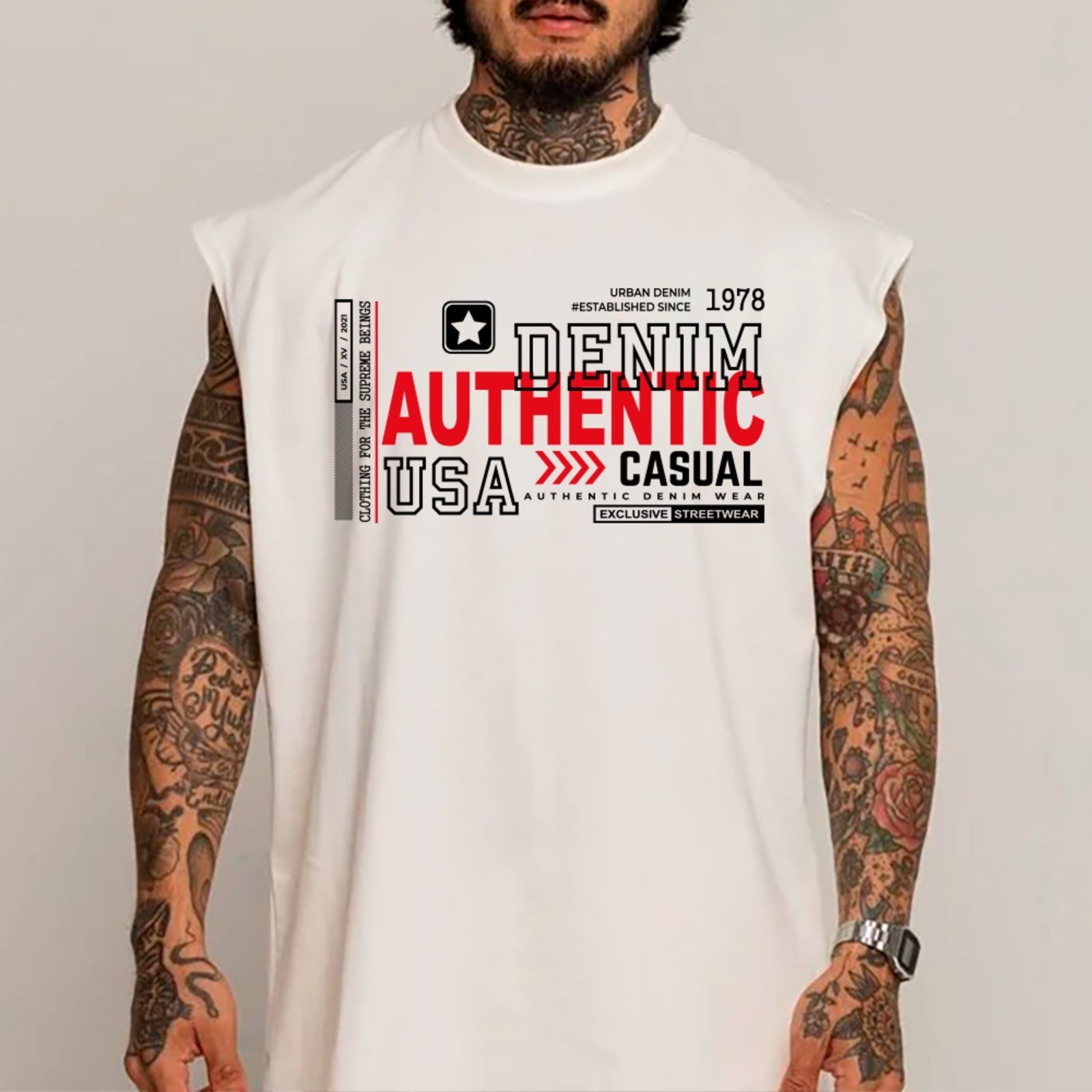 Camiseta Regata Machão Ousy Authentic Denim USA Oversized Masculina Branco