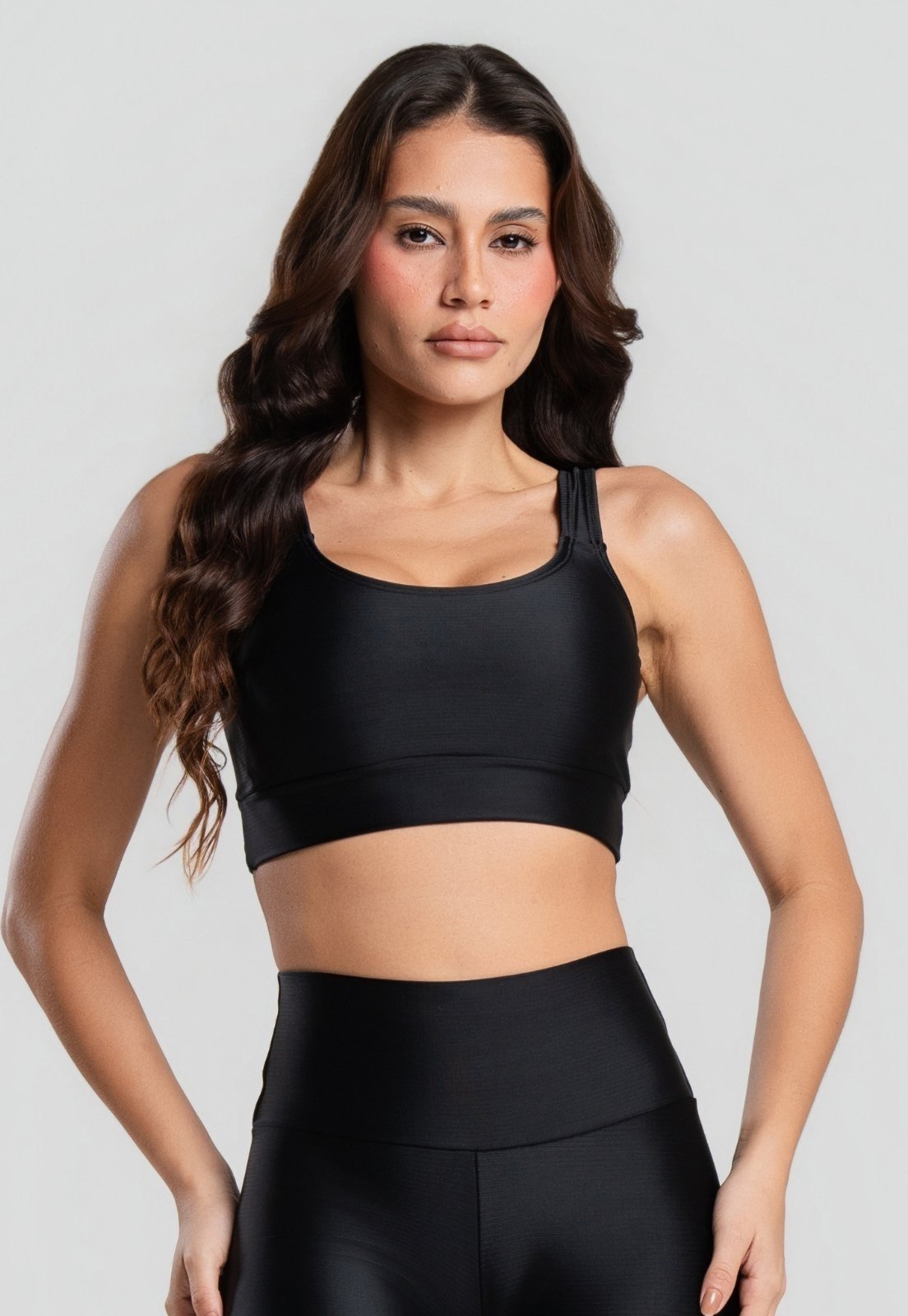 Top Serra e Mar Modas Bojo Removível Brilhoso Fitness Academia Preto