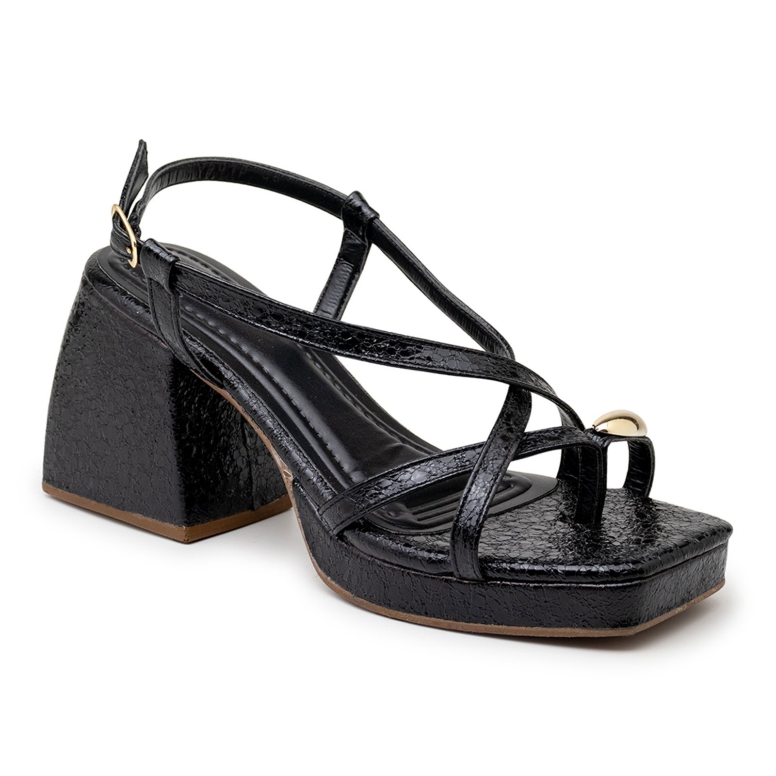 Vista 3 Sandália Feminina Meia Pata Salto Grosso 195010 Essence Flor da Pele preto Flor da Pele preto